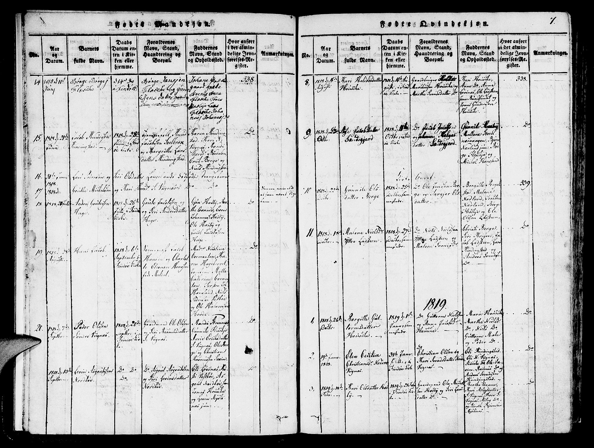 Finnøy sokneprestkontor, SAST/A-101825/H/Ha/Haa/L0006: Parish register (official) no. A 6, 1816-1846, p. 7
