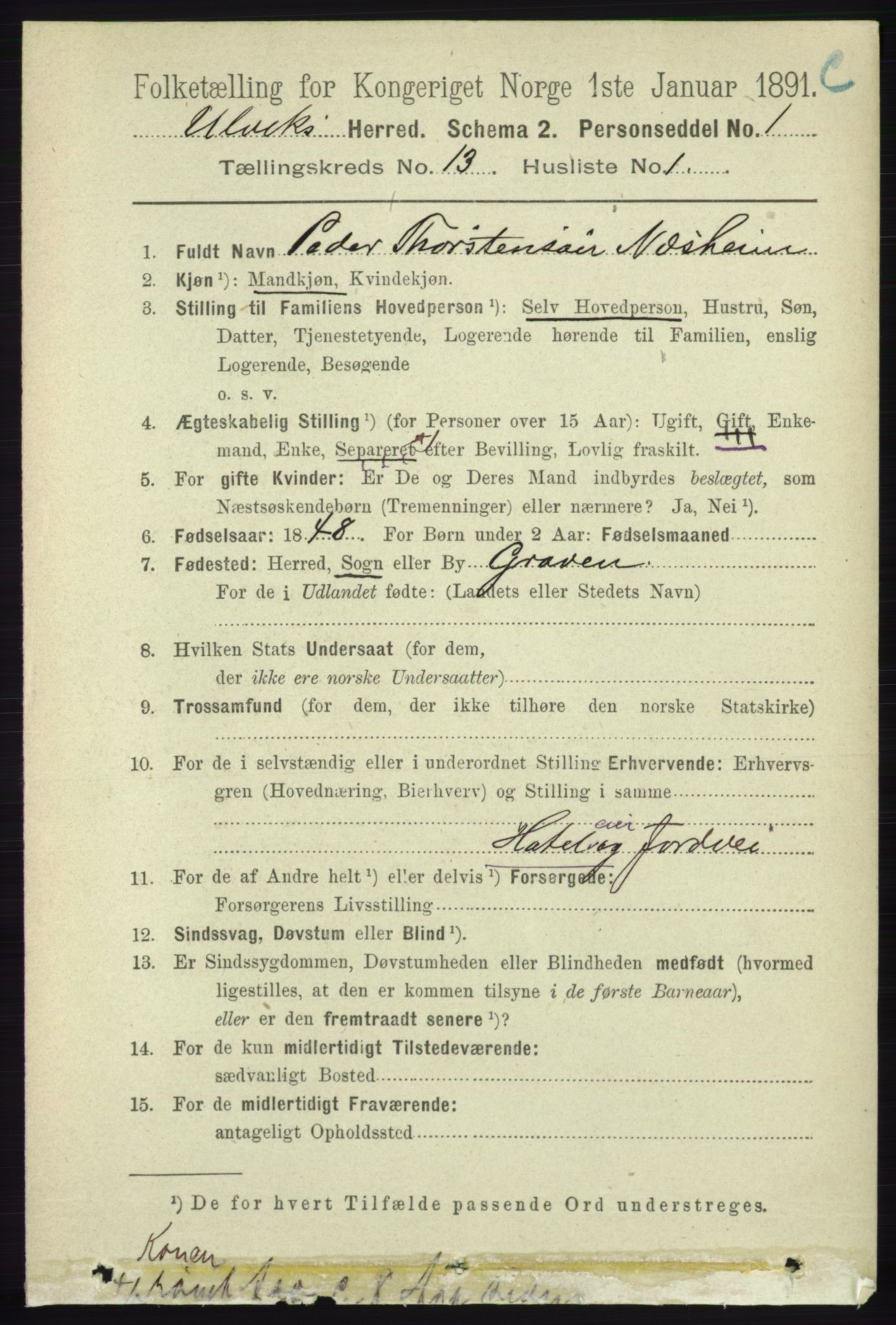 RA, 1891 census for 1233 Ulvik, 1891, p. 3895