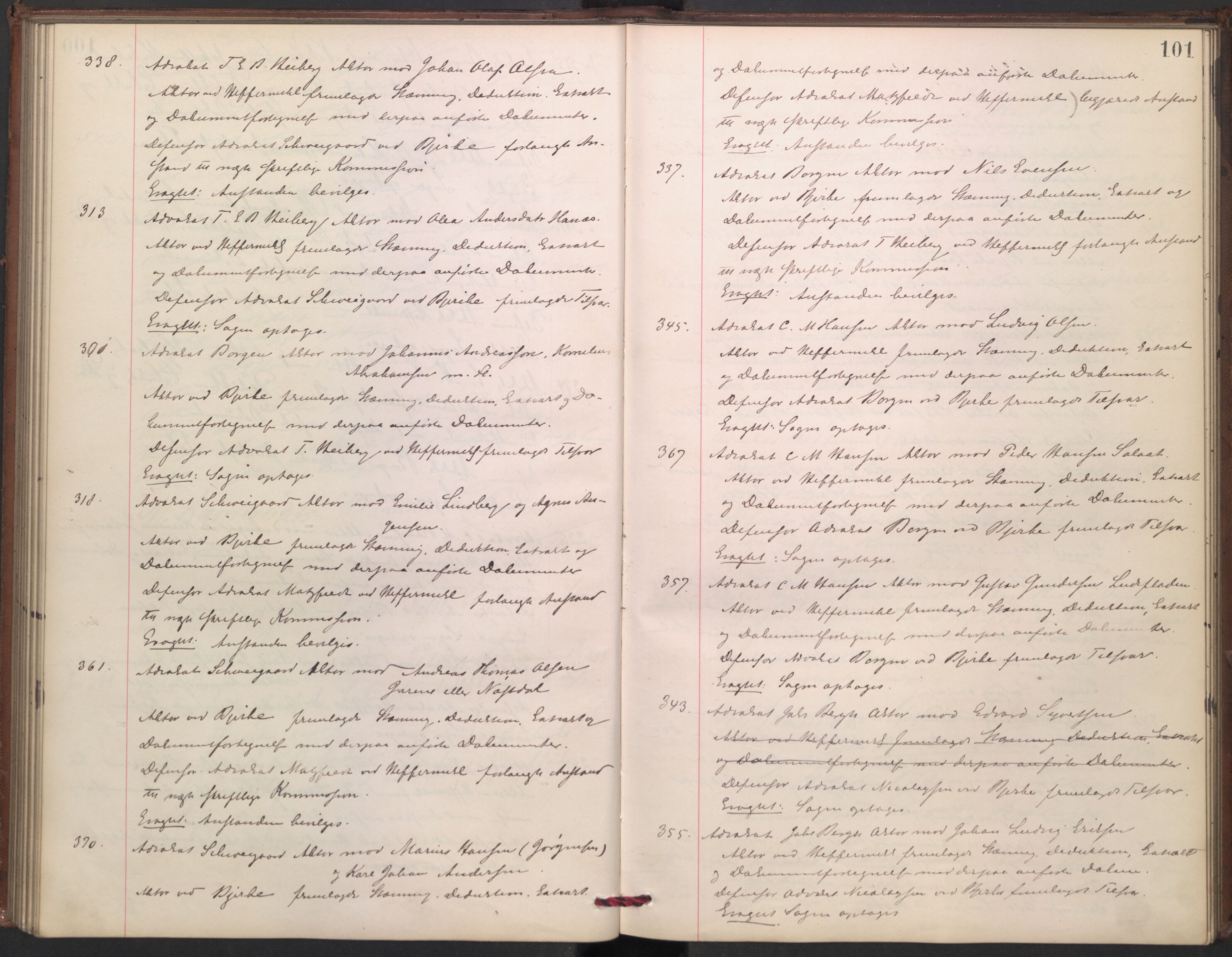 Høyesterett, AV/RA-S-1002/E/Ef/L0016: Protokoll over saker som gikk til skriftlig behandling, 1888-1892, p. 100b-101a