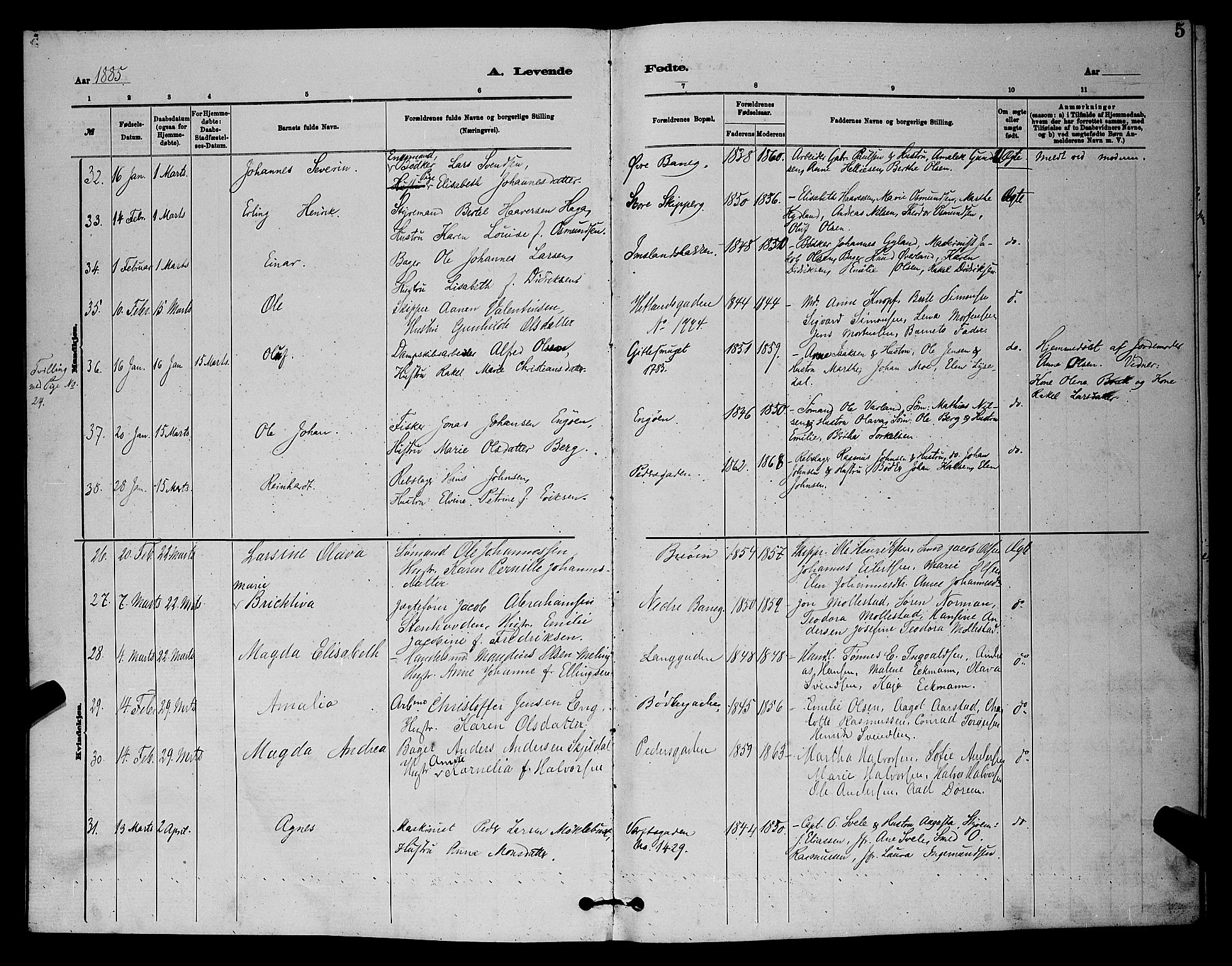 St. Johannes sokneprestkontor, SAST/A-101814/001/30/30BB/L0001: Parish register (copy) no. B 1, 1885-1897, p. 5