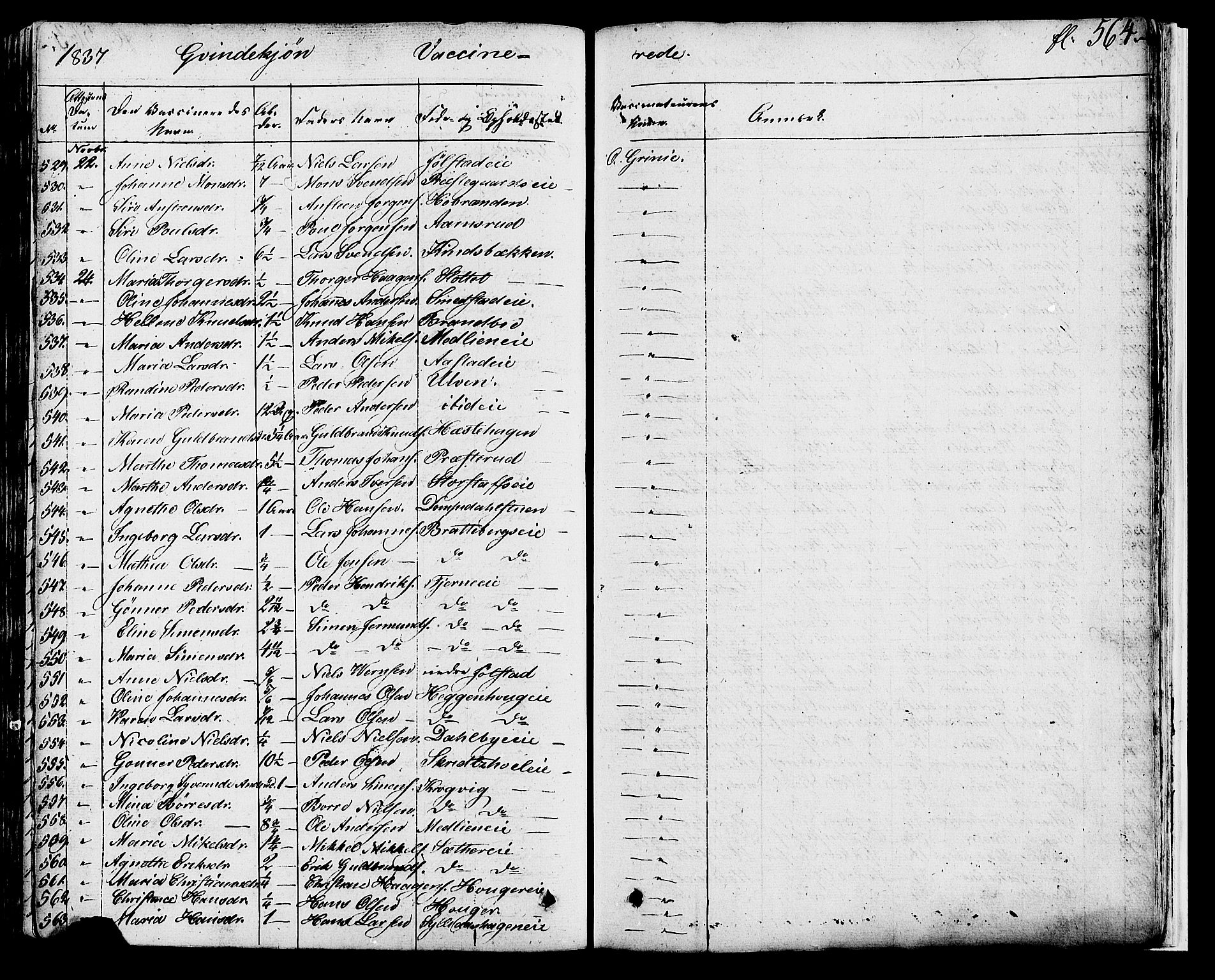 Ringsaker prestekontor, SAH/PREST-014/K/Ka/L0007: Parish register (official) no. 7B, 1826-1837, p. 564