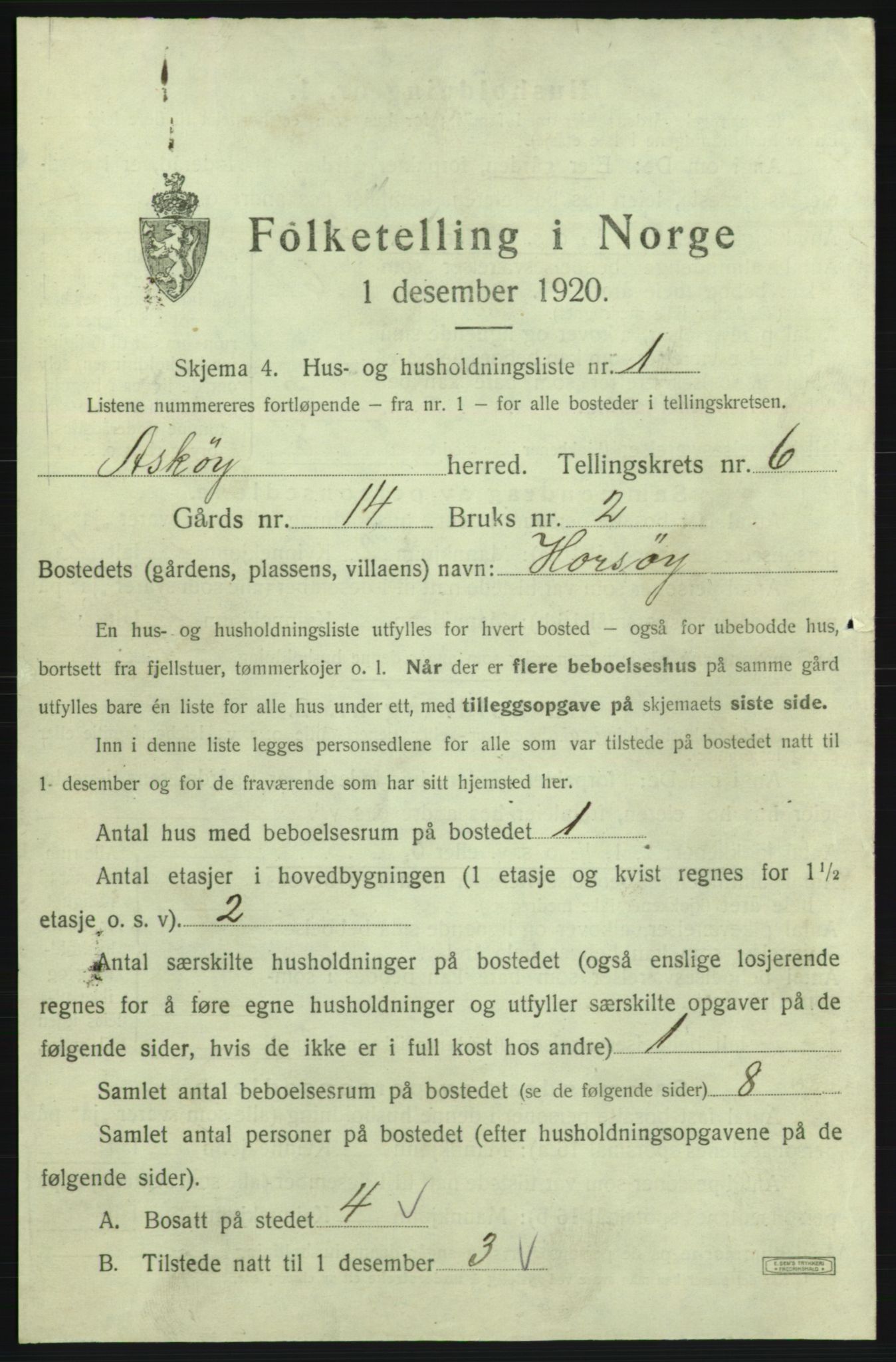 SAB, 1920 census for Askøy, 1920, p. 2485