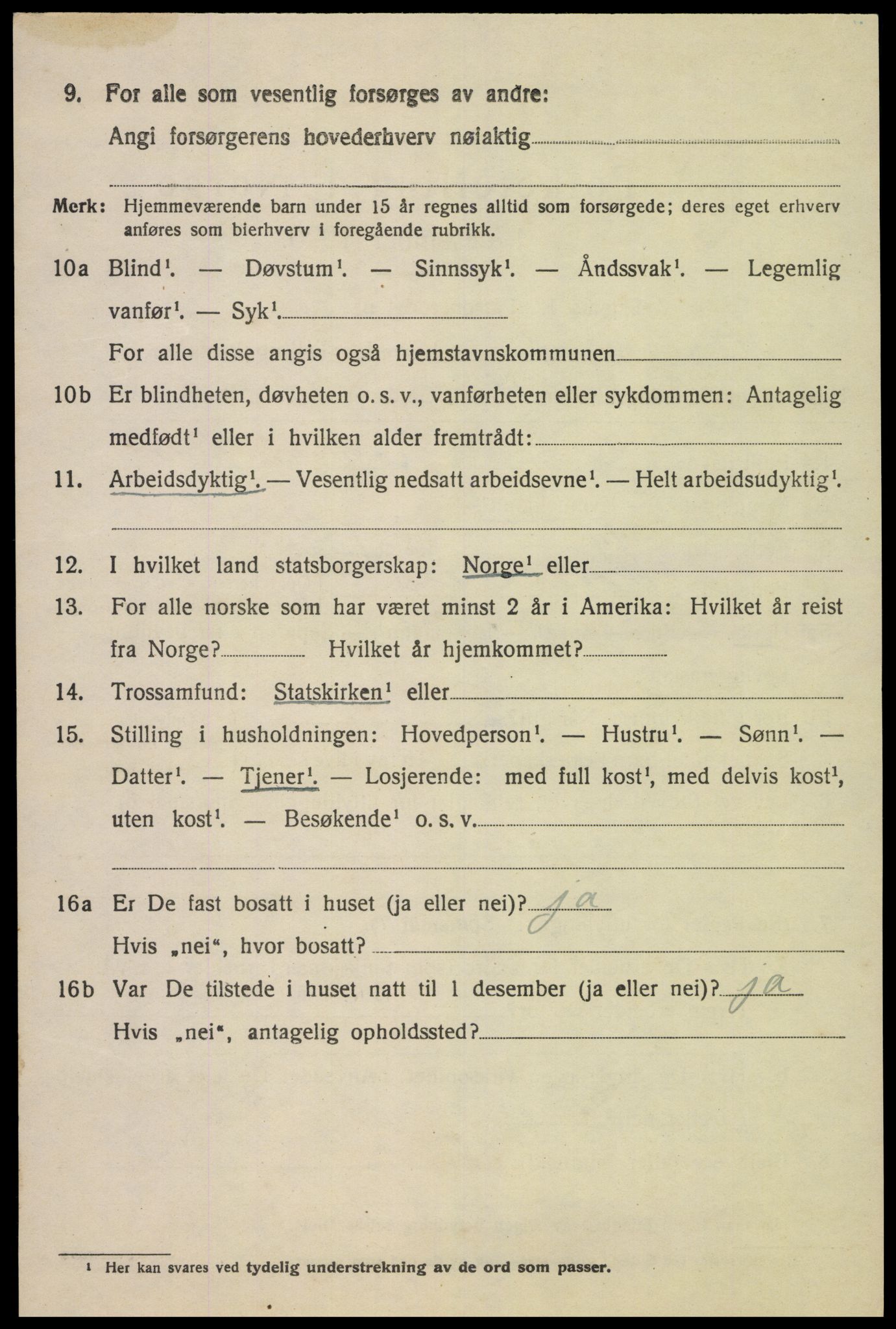 SAK, 1920 census for Hægebostad, 1920, p. 2186