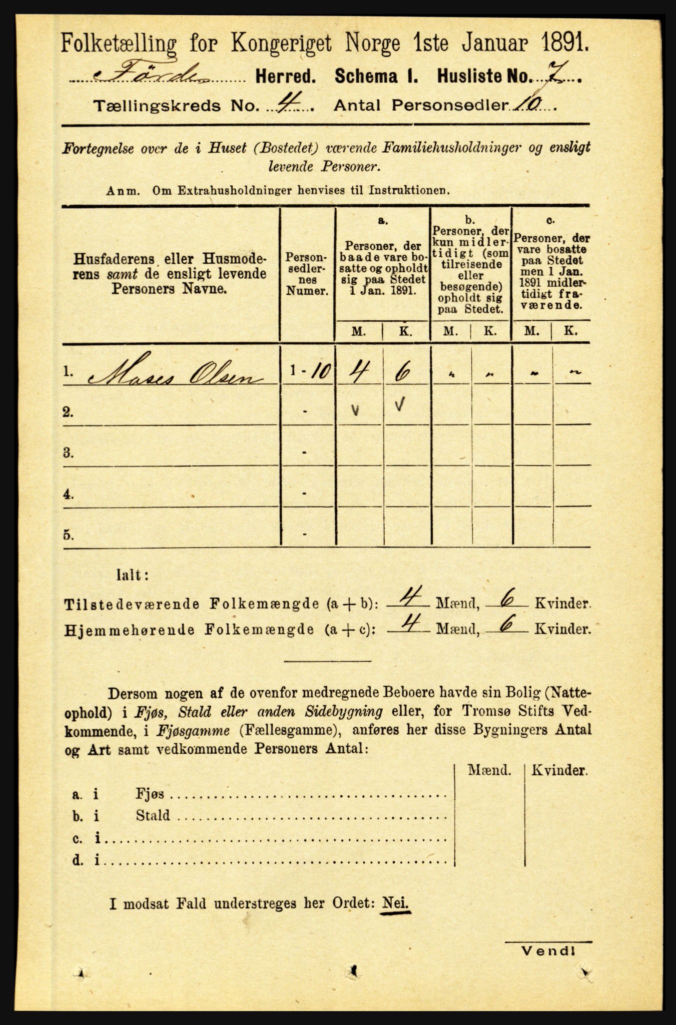 RA, 1891 census for 1432 Førde, 1891, p. 1007