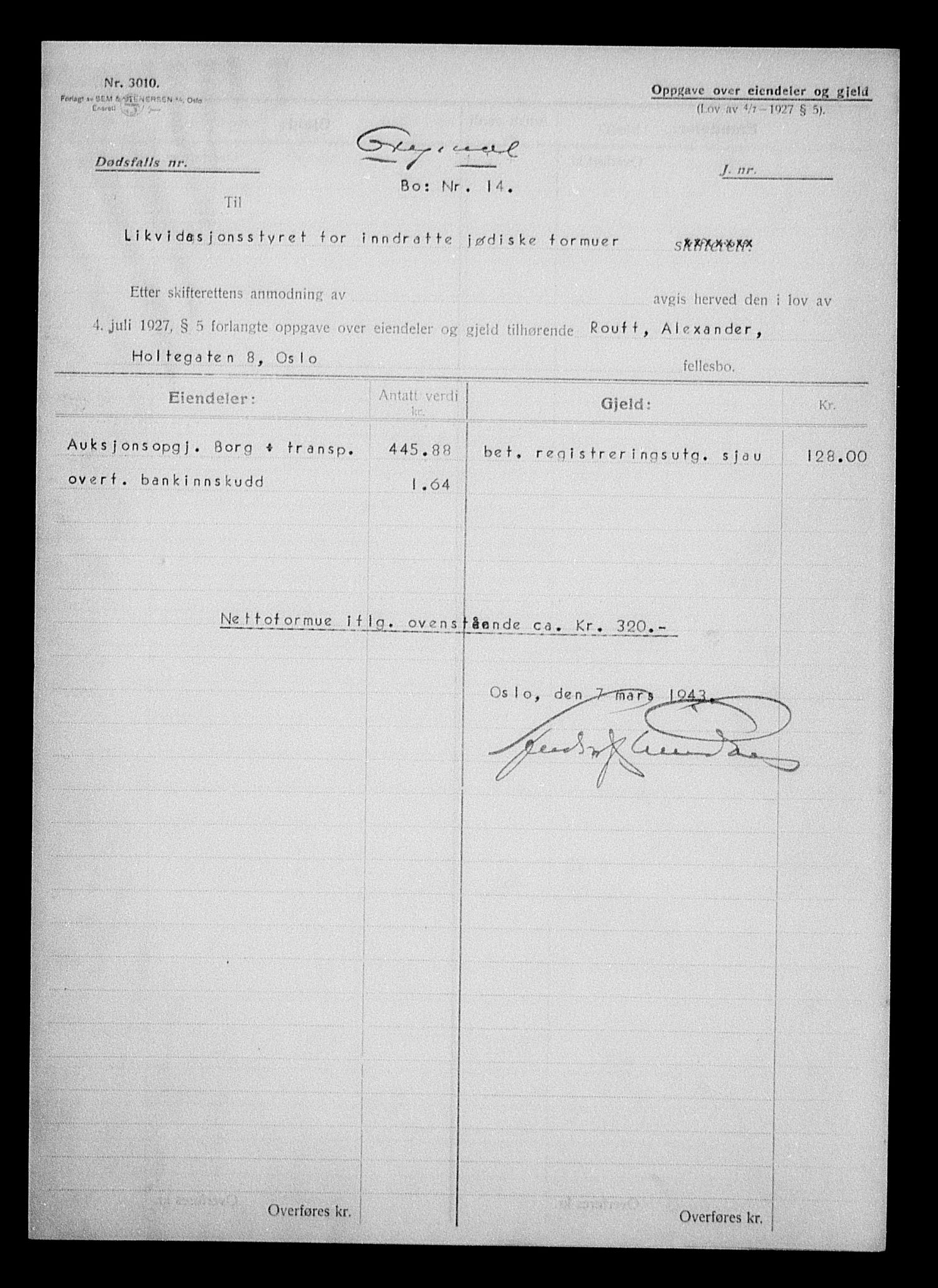 Justisdepartementet, Tilbakeføringskontoret for inndratte formuer, AV/RA-S-1564/H/Hc/Hcc/L0975: --, 1945-1947, p. 207