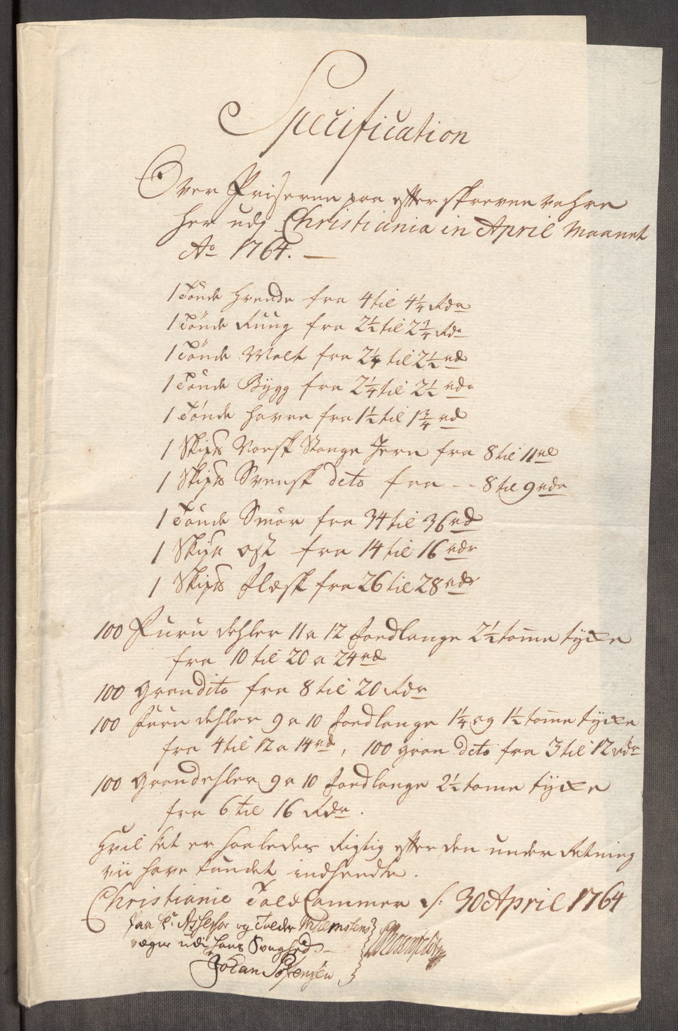 Rentekammeret inntil 1814, Realistisk ordnet avdeling, RA/EA-4070/Oe/L0008: [Ø1]: Priskuranter, 1764-1768, p. 88