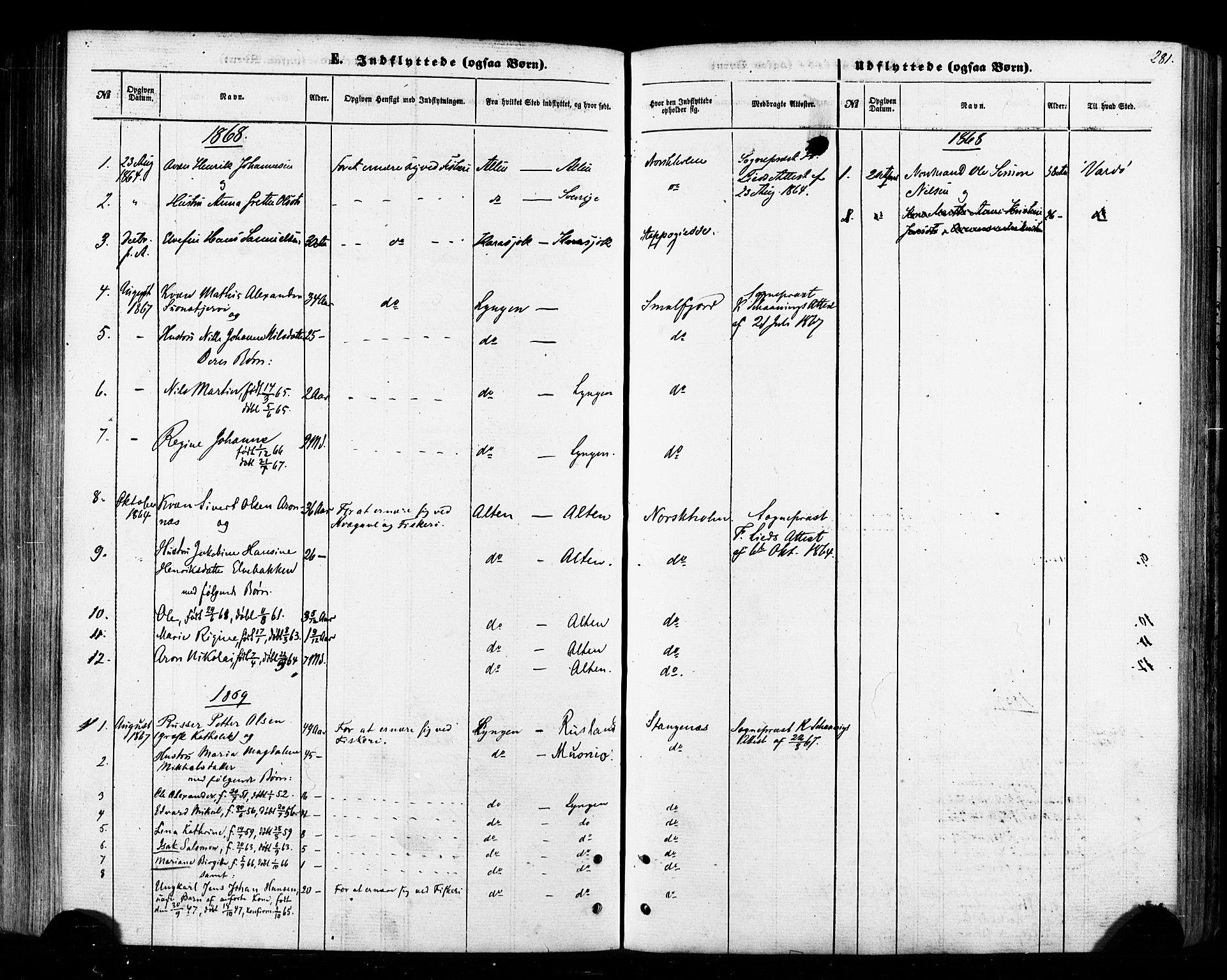 Tana sokneprestkontor, SATØ/S-1334/H/Ha/L0002kirke: Parish register (official) no. 2 /1, 1861-1877, p. 281