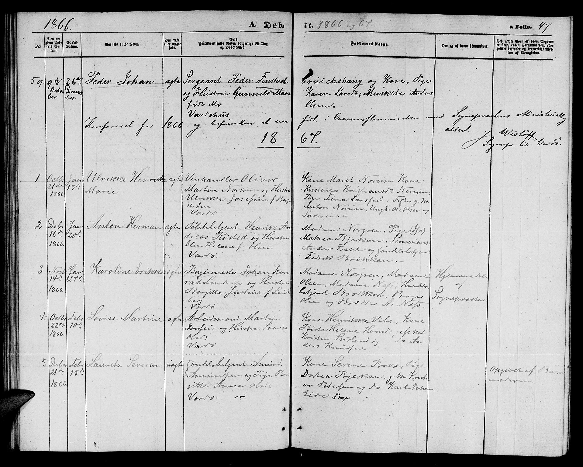 Vardø sokneprestkontor, AV/SATØ-S-1332/H/Hb/L0002klokker: Parish register (copy) no. 2, 1861-1870, p. 47