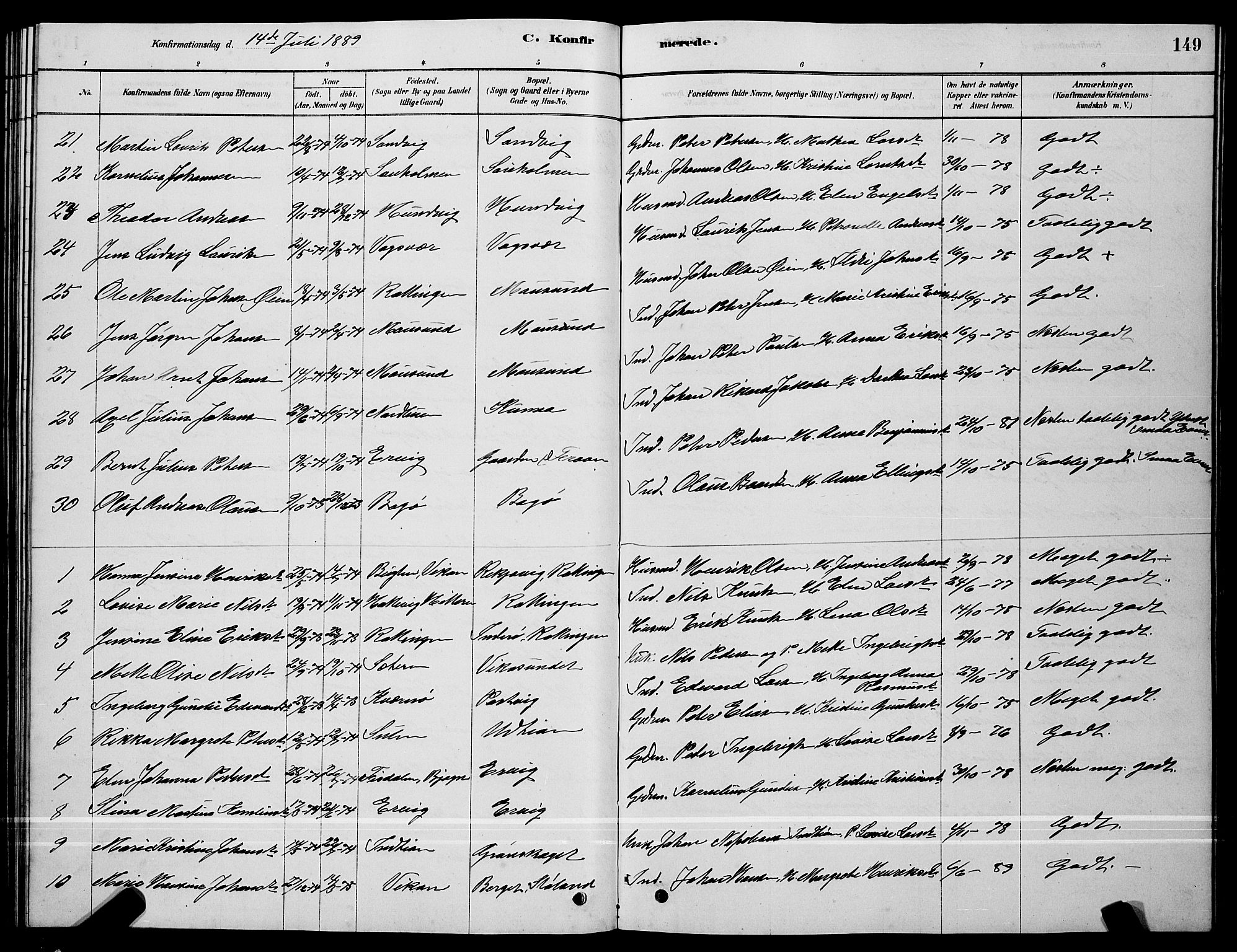 Ministerialprotokoller, klokkerbøker og fødselsregistre - Sør-Trøndelag, SAT/A-1456/640/L0585: Parish register (copy) no. 640C03, 1878-1891, p. 149
