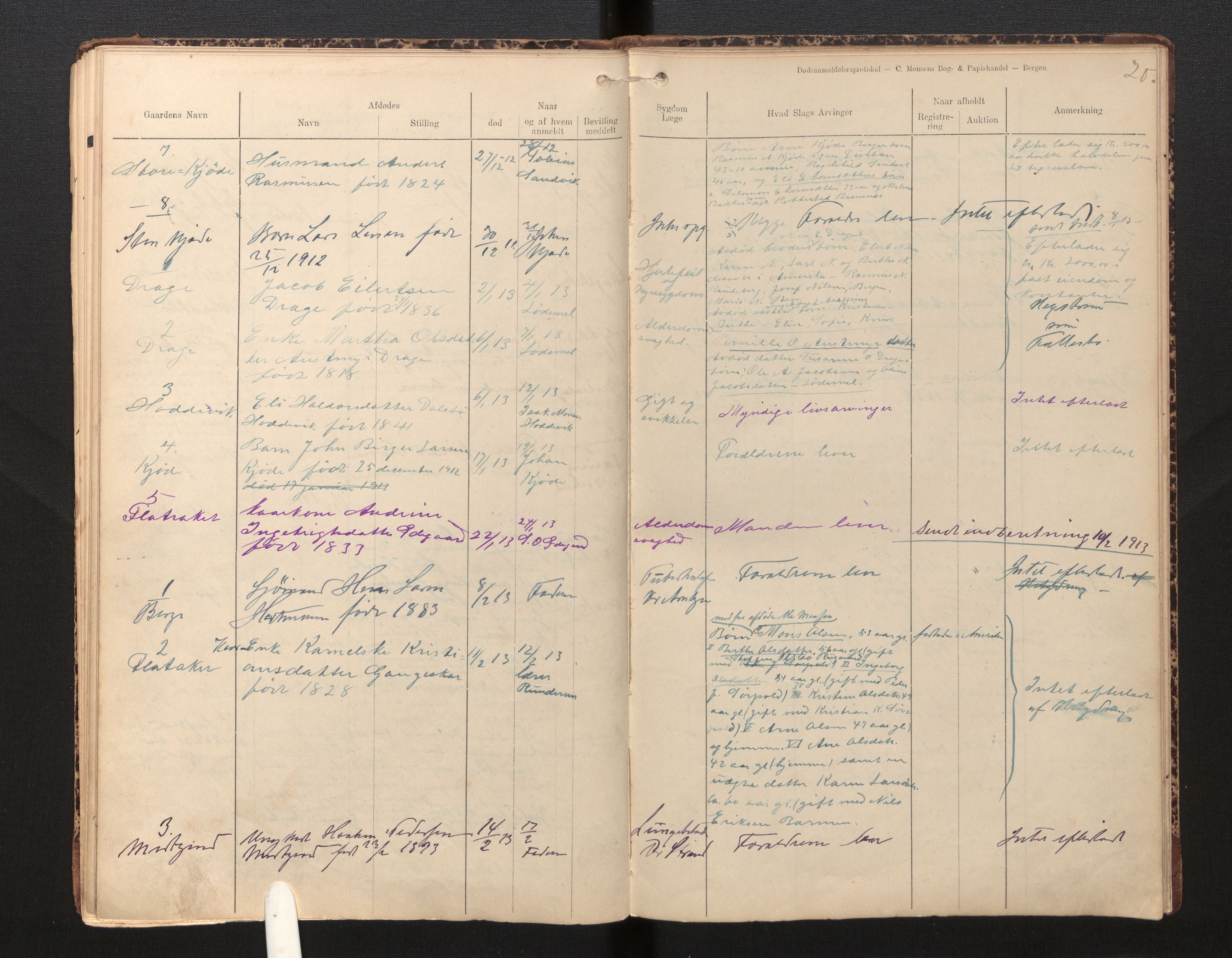 Lensmannen i Selje, AV/SAB-A-29701/0006/L0006: Dødsfallprotokoll, 1910-1916, p. 20