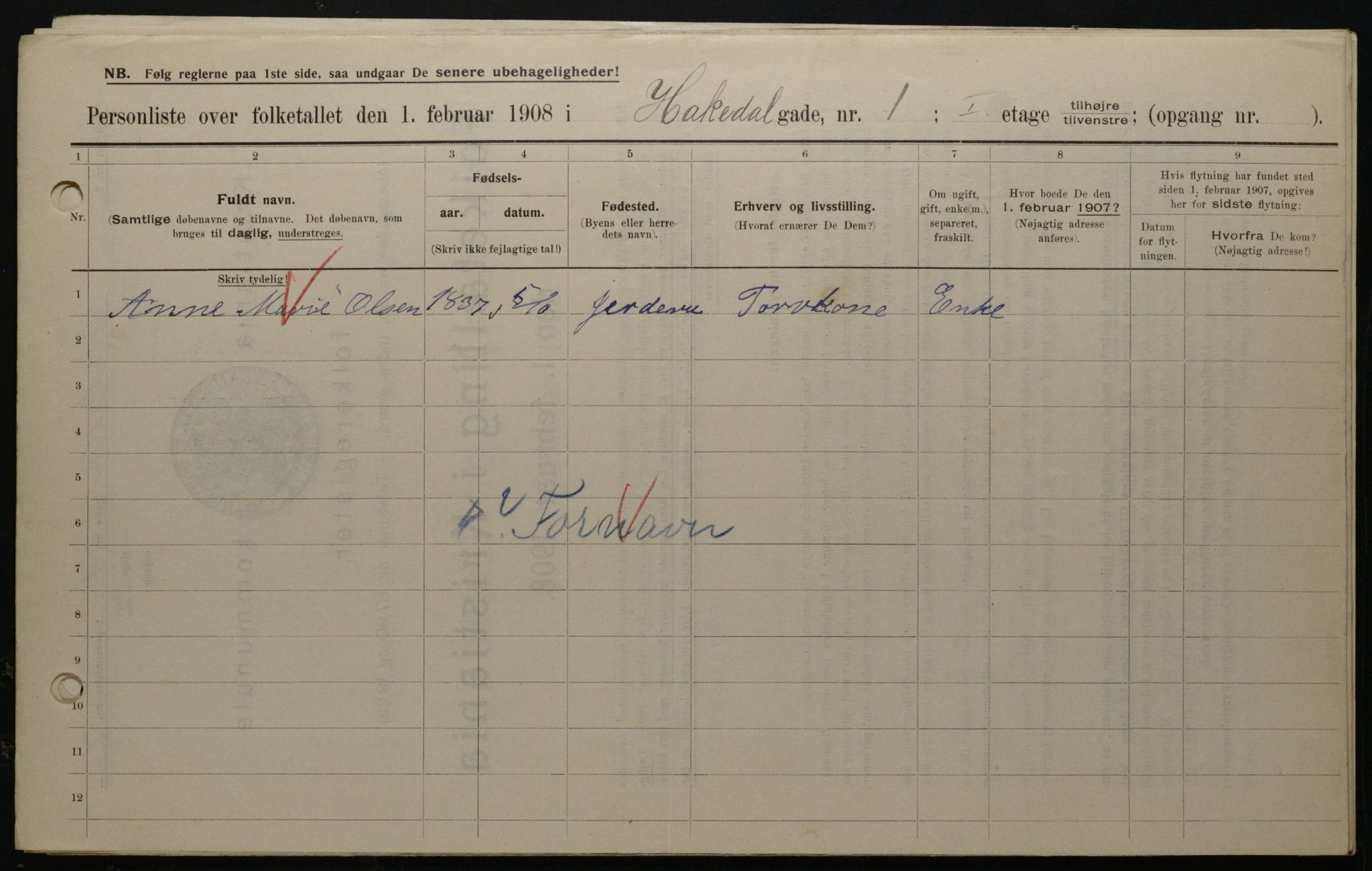 OBA, Municipal Census 1908 for Kristiania, 1908, p. 30726