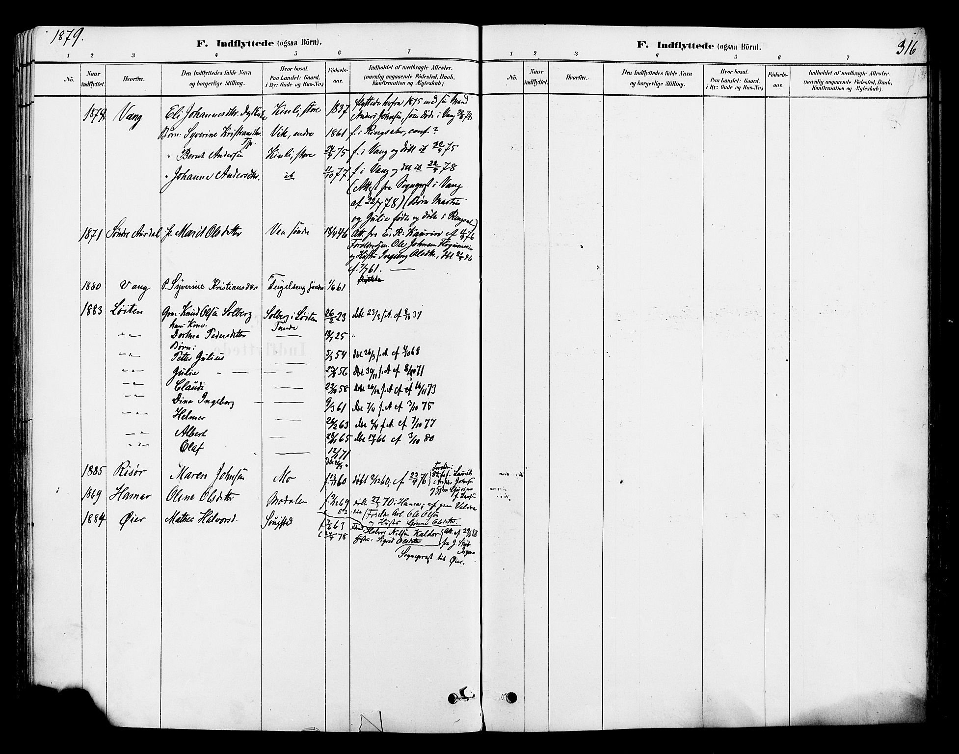 Ringsaker prestekontor, AV/SAH-PREST-014/L/La/L0009: Parish register (copy) no. 9, 1879-1890, p. 316