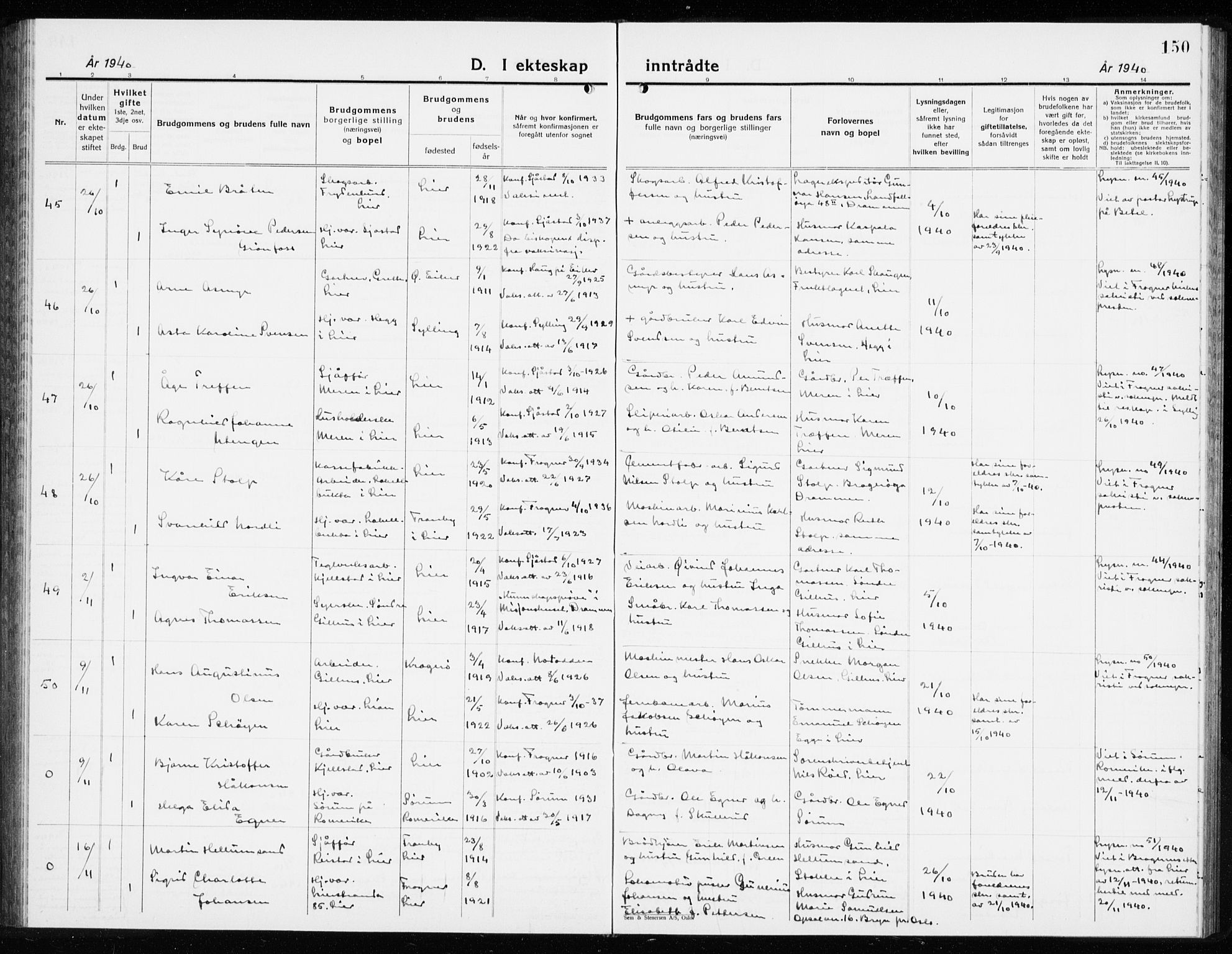 Lier kirkebøker, AV/SAKO-A-230/G/Gb/L0005: Parish register (copy) no. II 5, 1932-1942, p. 150