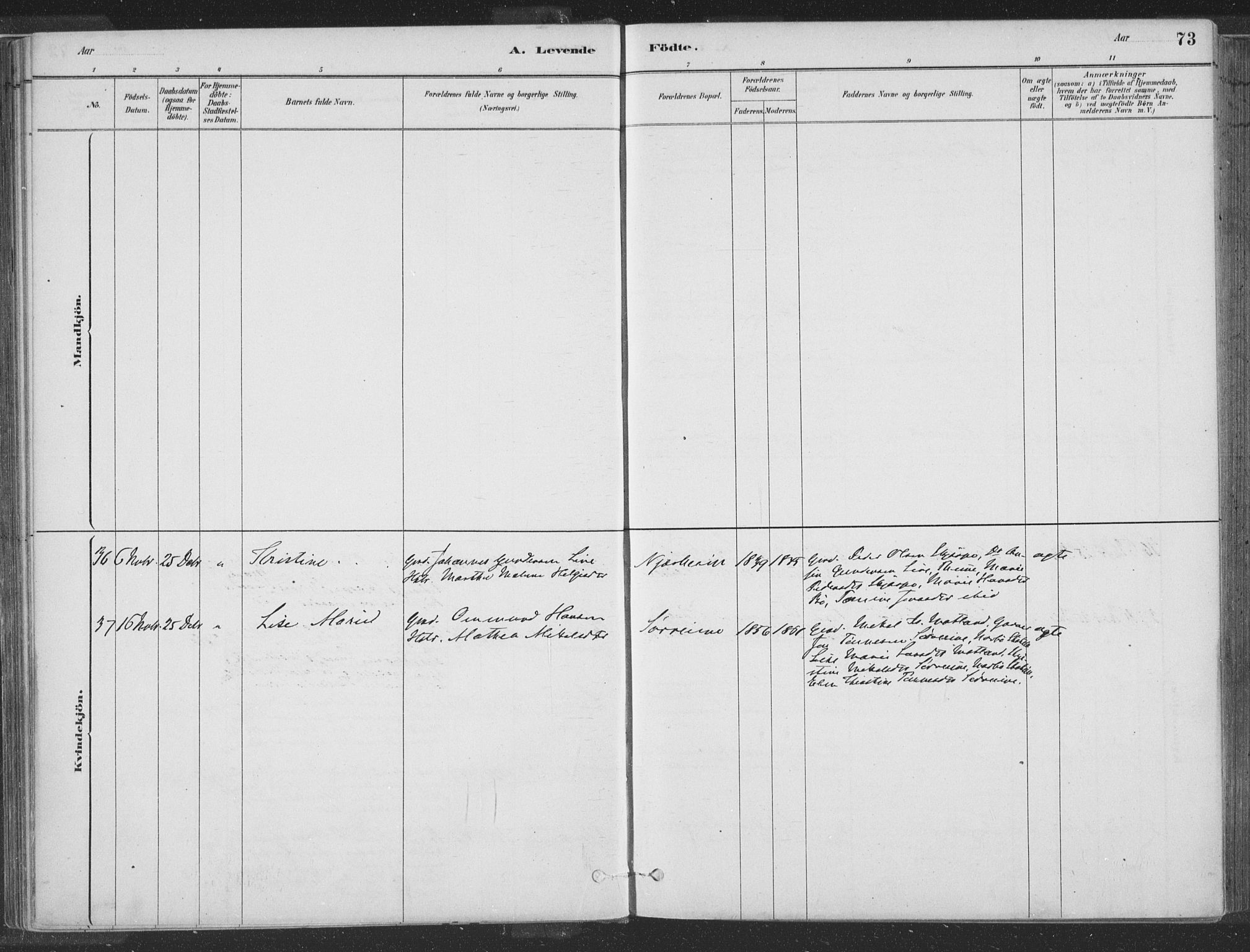 Hå sokneprestkontor, SAST/A-101801/001/30BA/L0010: Parish register (official) no. A 9, 1879-1896, p. 73