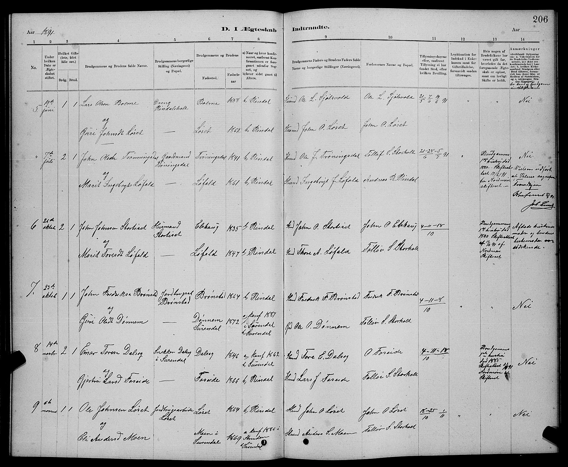 Ministerialprotokoller, klokkerbøker og fødselsregistre - Møre og Romsdal, AV/SAT-A-1454/598/L1077: Parish register (copy) no. 598C02, 1879-1891, p. 206