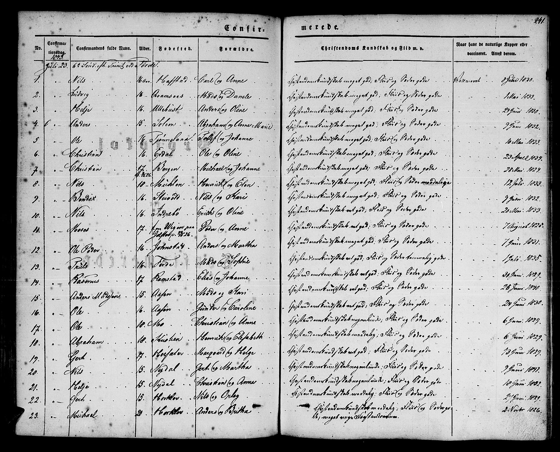 Førde sokneprestembete, AV/SAB-A-79901/H/Haa/Haaa/L0007: Parish register (official) no. A 7, 1843-1860, p. 241