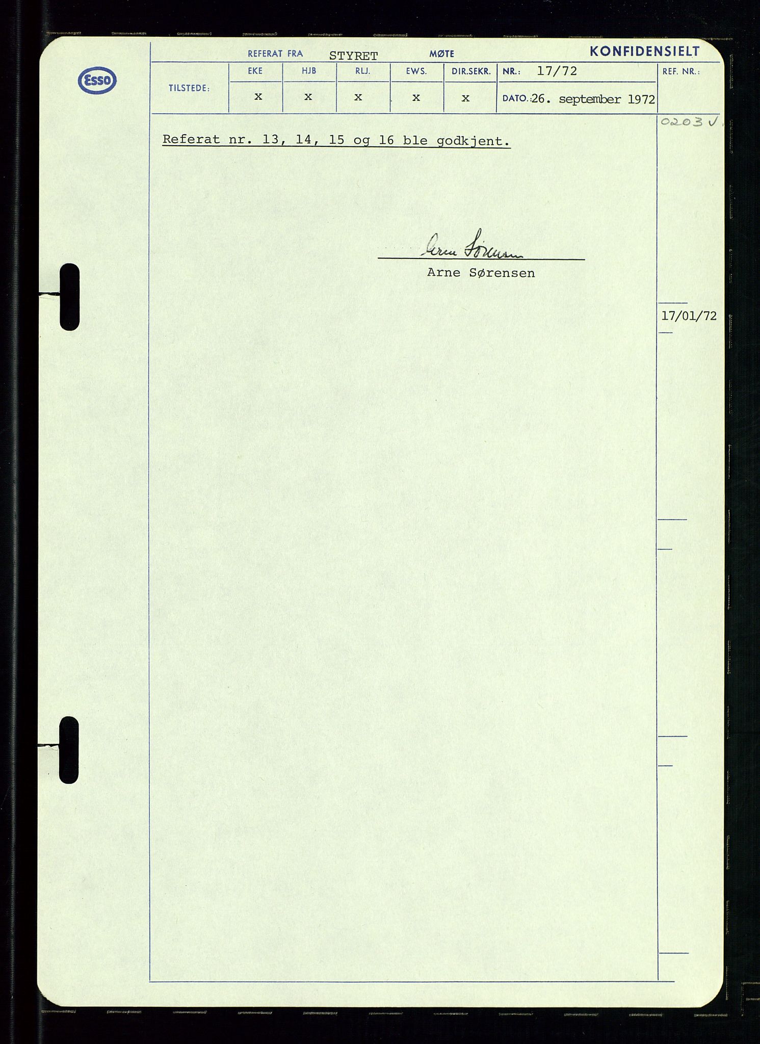 Pa 0982 - Esso Norge A/S, AV/SAST-A-100448/A/Aa/L0003/0002: Den administrerende direksjon Board minutes (styrereferater) og Bedriftforsamlingsprotokoll / Den administrerende direksjon Board minutes (styrereferater), 1970-1974, p. 103