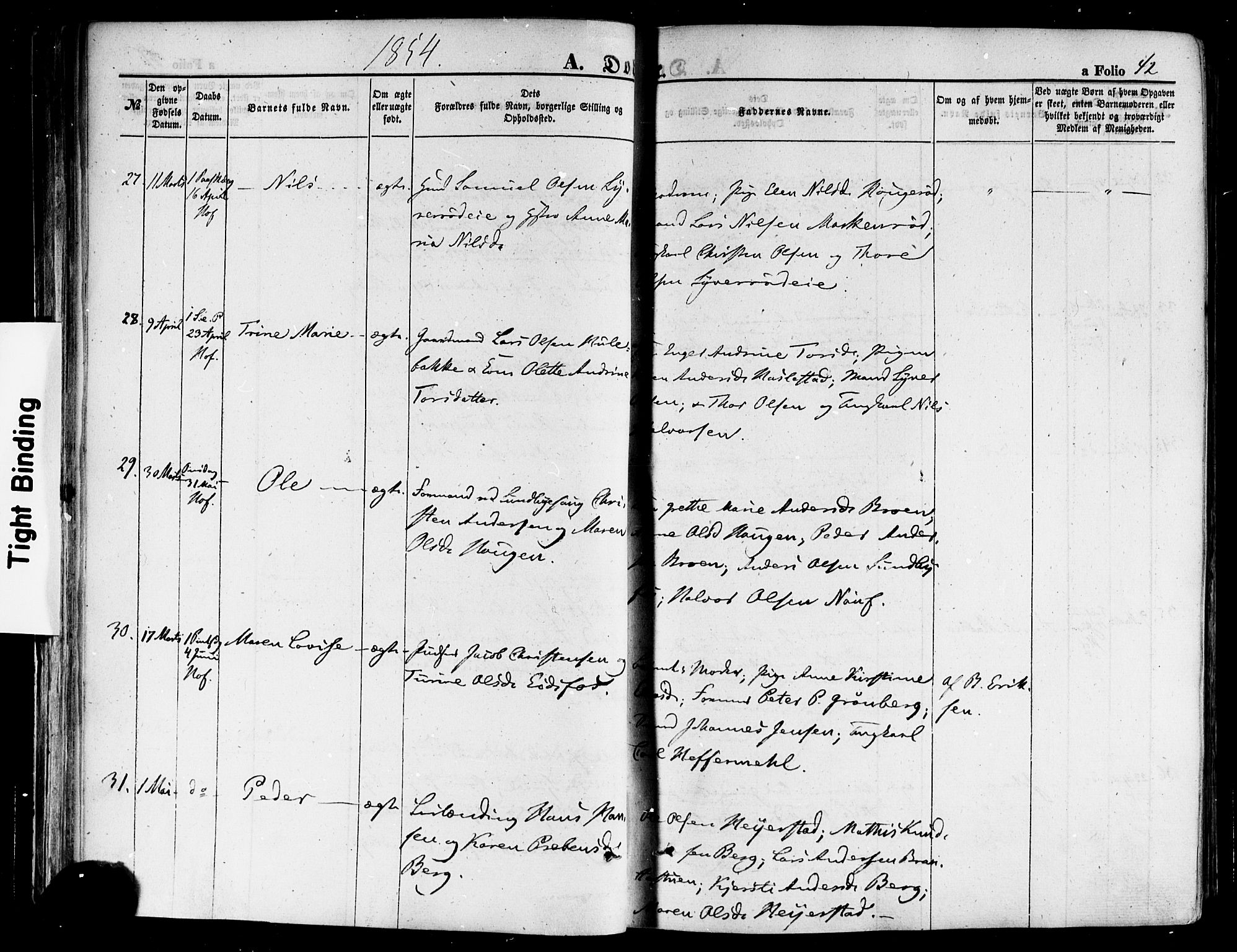 Hof kirkebøker, SAKO/A-64/F/Fa/L0006: Parish register (official) no. I 6, 1851-1877, p. 42