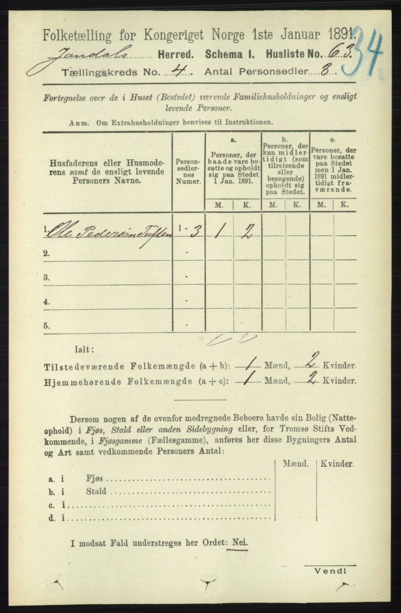 RA, 1891 census for 1227 Jondal, 1891, p. 2053