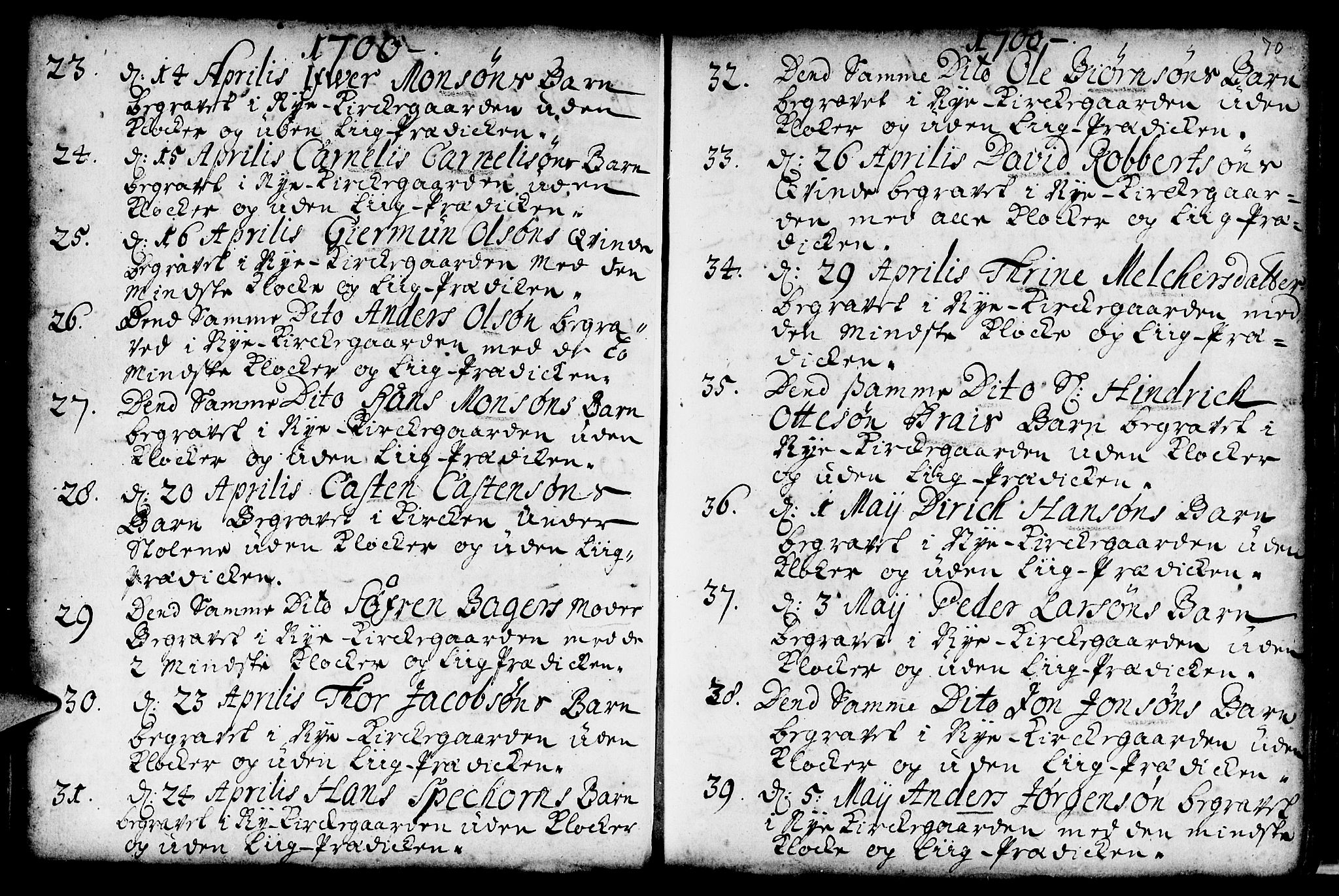 Nykirken Sokneprestembete, AV/SAB-A-77101/H/Haa/L0009: Parish register (official) no. A 9, 1689-1759, p. 70