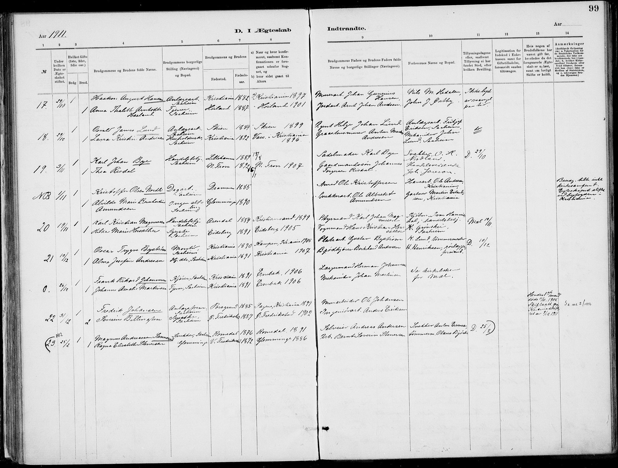 Rjukan kirkebøker, AV/SAKO-A-294/F/Fa/L0001: Parish register (official) no. 1, 1878-1912, p. 99