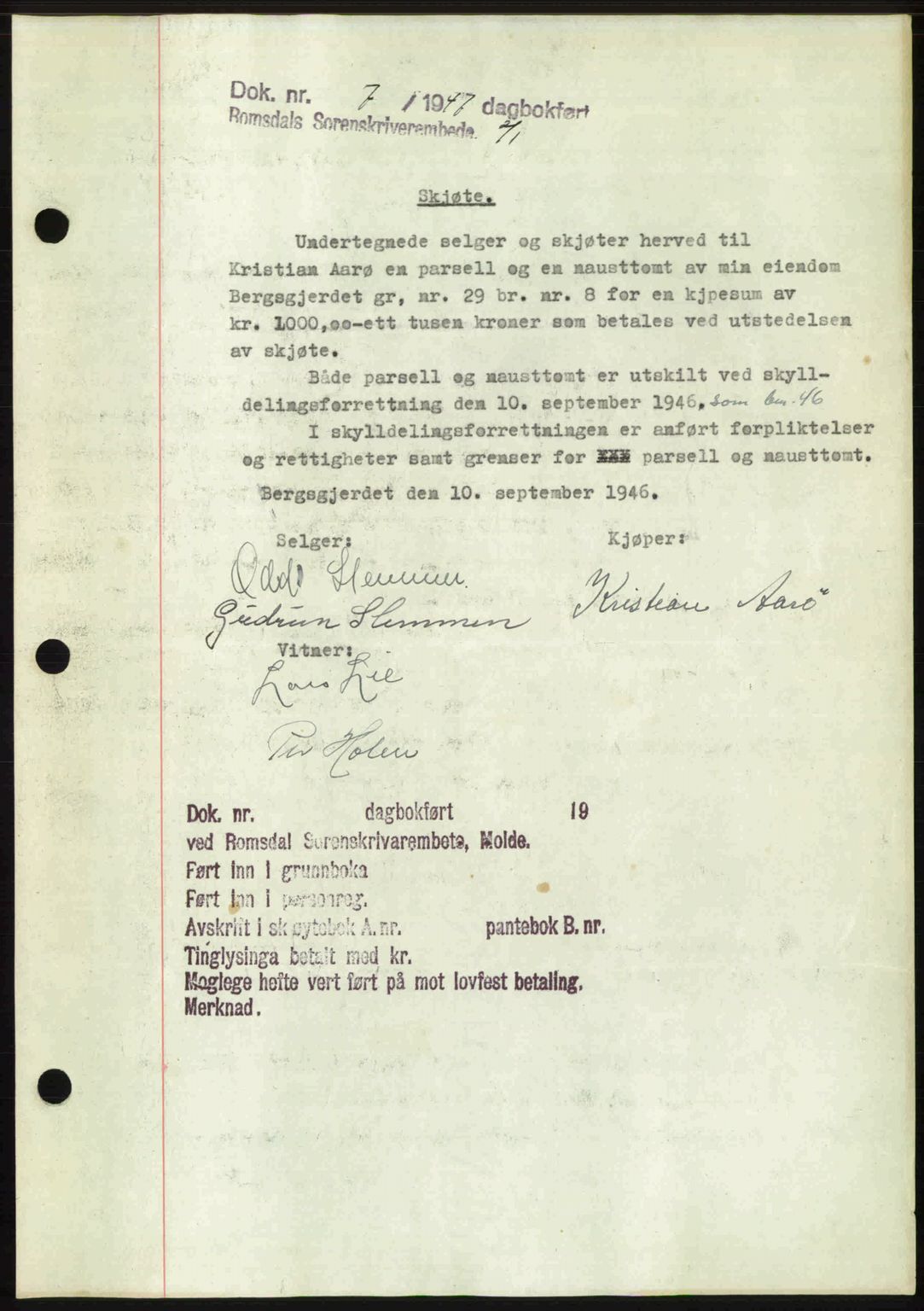 Romsdal sorenskriveri, AV/SAT-A-4149/1/2/2C: Mortgage book no. A22, 1947-1947, Diary no: : 7/1947