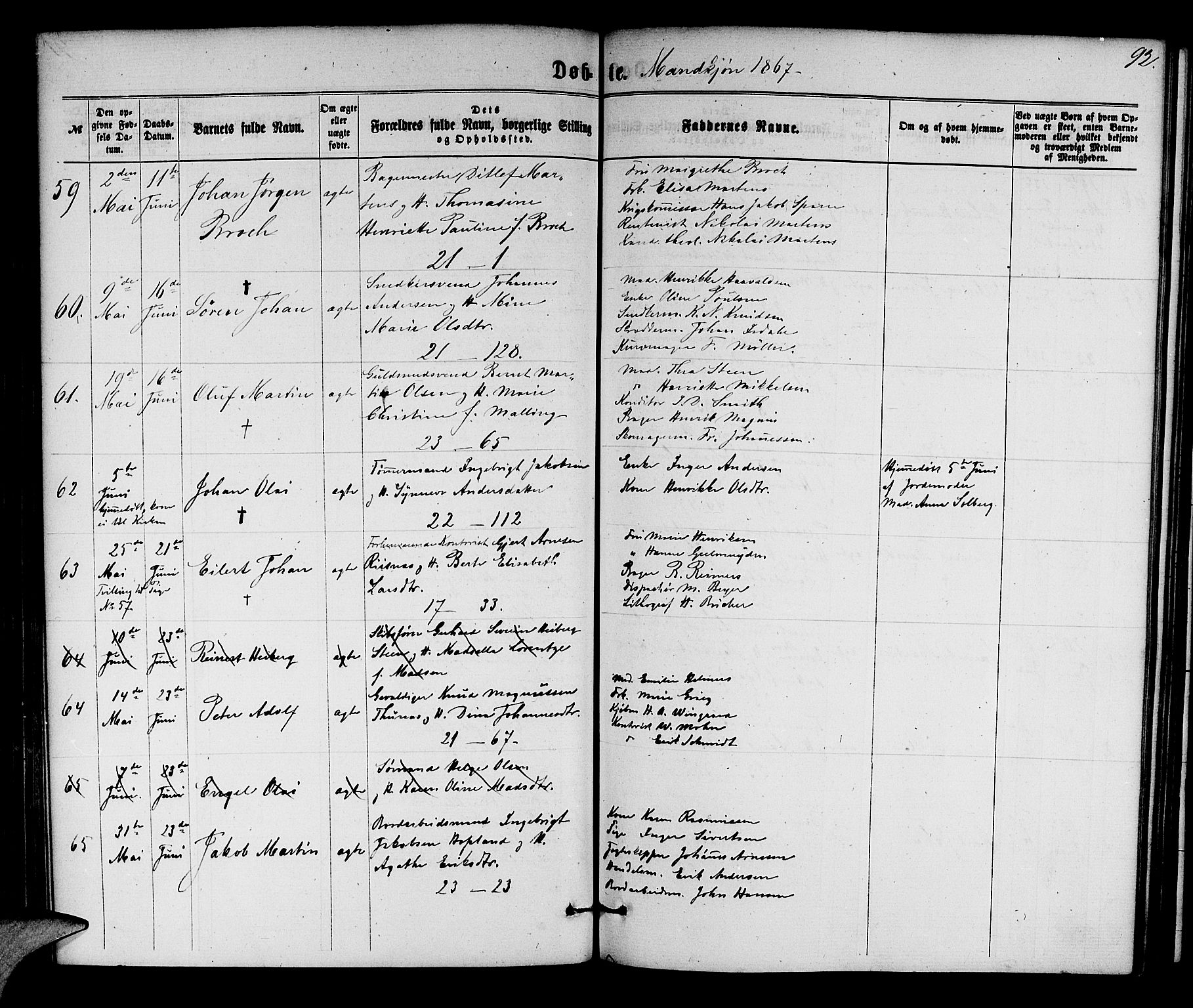 Korskirken sokneprestembete, AV/SAB-A-76101/H/Hab: Parish register (copy) no. B 5, 1863-1868, p. 92