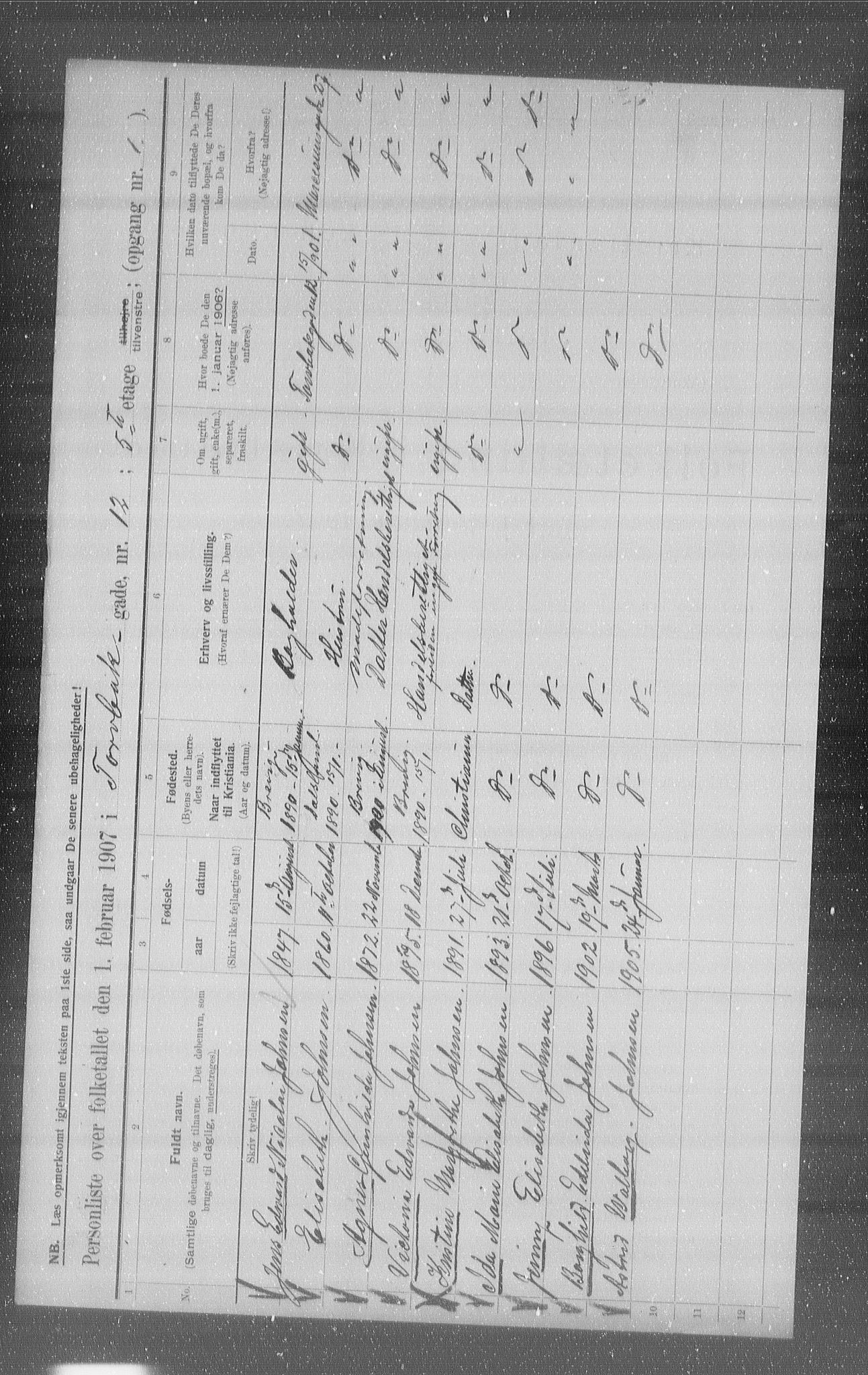 OBA, Municipal Census 1907 for Kristiania, 1907, p. 58537