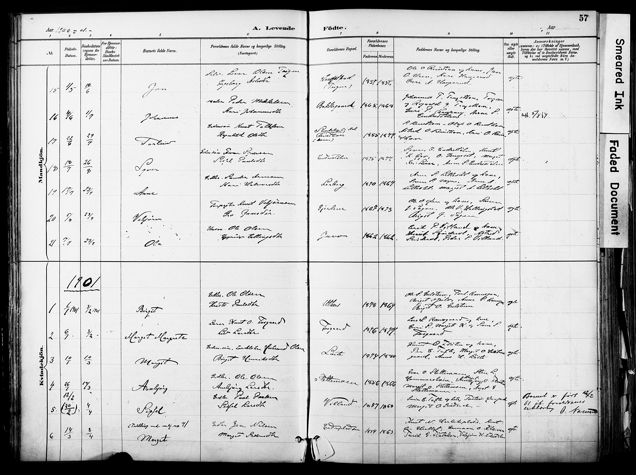 Hol kirkebøker, SAKO/A-227/F/Fa/L0003: Parish register (official) no. I 3, 1887-1918, p. 57
