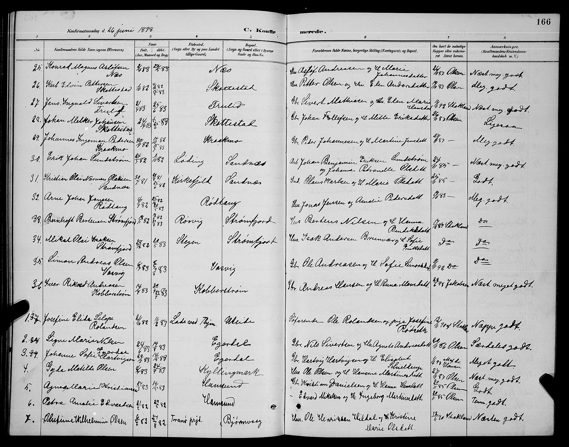 Ministerialprotokoller, klokkerbøker og fødselsregistre - Nordland, SAT/A-1459/859/L0859: Parish register (copy) no. 859C05, 1887-1898, p. 166