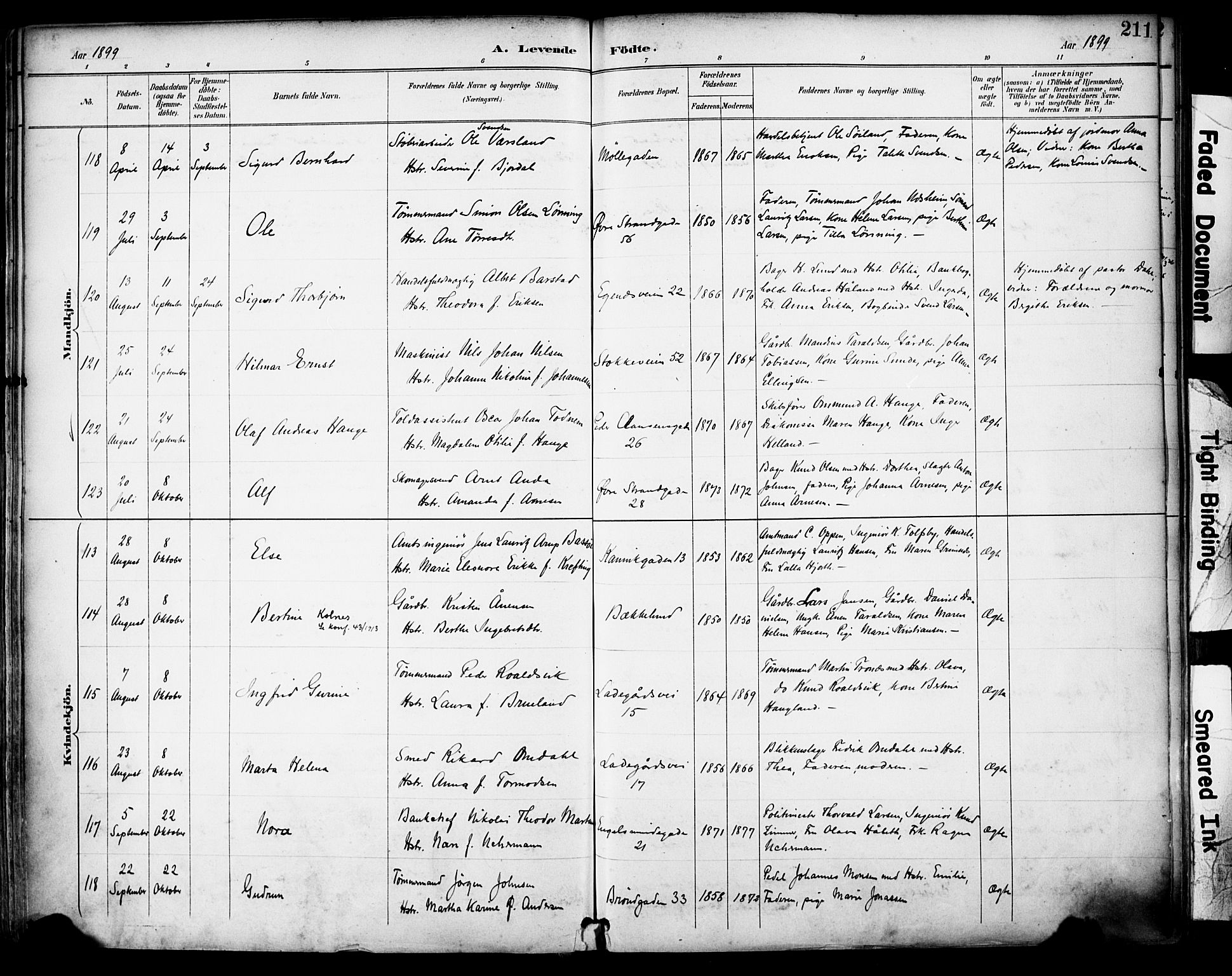 Domkirken sokneprestkontor, SAST/A-101812/001/30/30BA/L0030: Parish register (official) no. A 29, 1889-1902, p. 211
