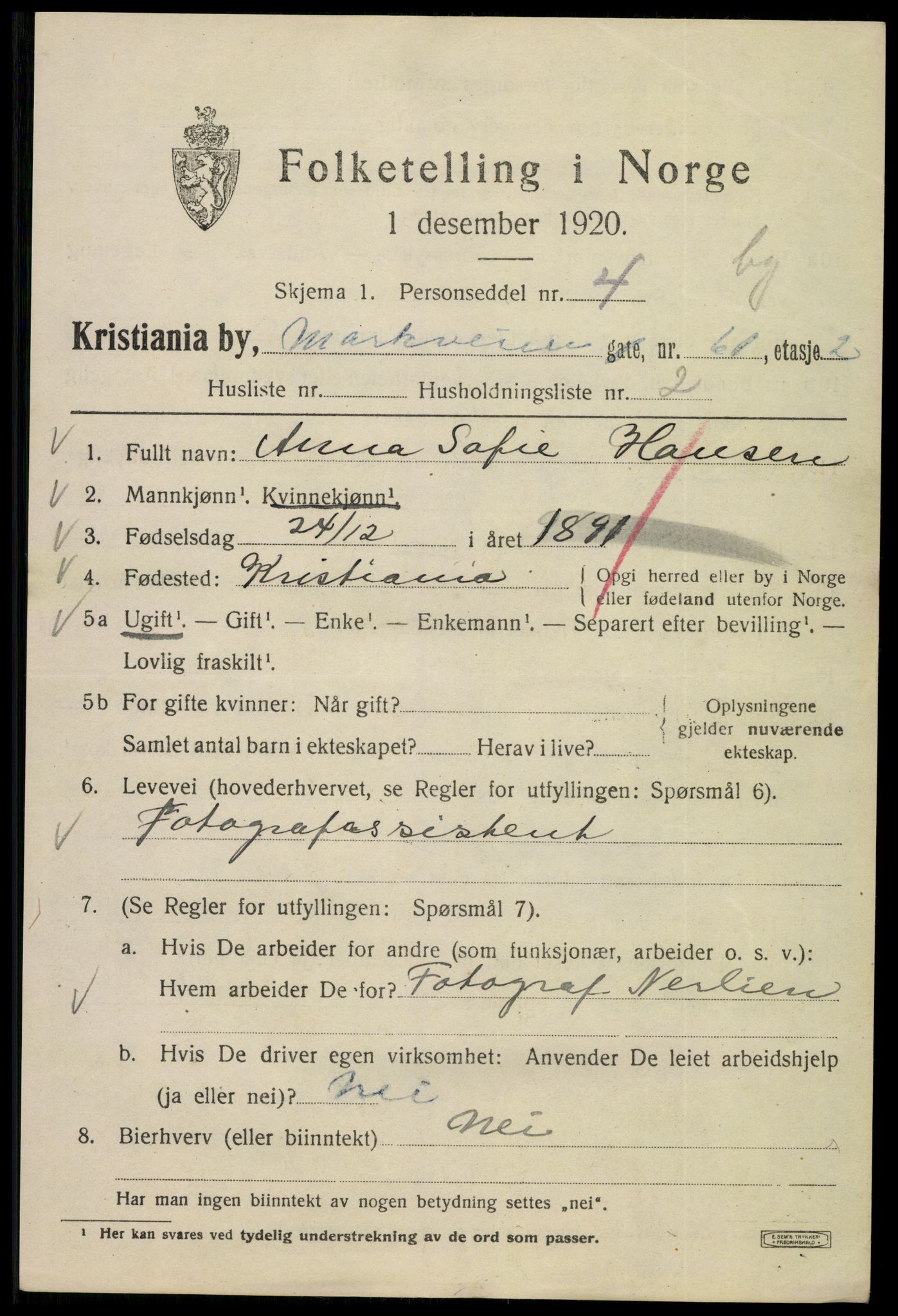 SAO, 1920 census for Kristiania, 1920, p. 391059