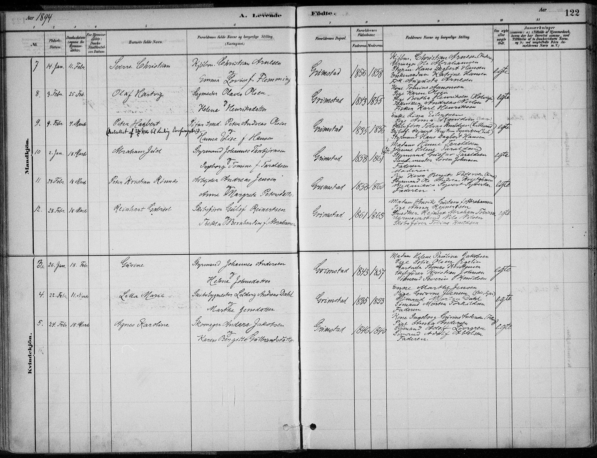 Grimstad sokneprestkontor, AV/SAK-1111-0017/F/Fa/L0003: Parish register (official) no. A 2, 1882-1912, p. 122