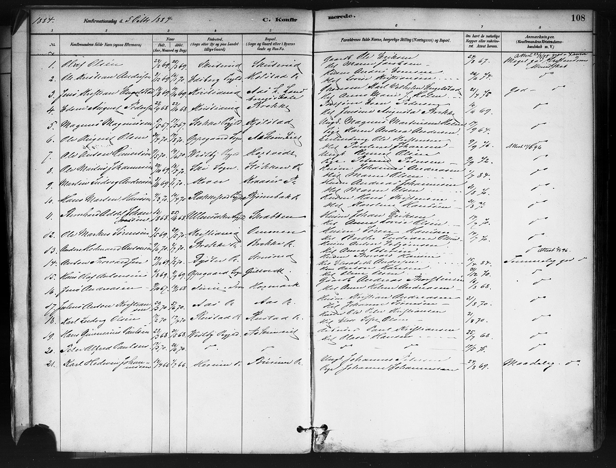 Ås prestekontor Kirkebøker, SAO/A-10894/F/Fa/L0009: Parish register (official) no. I 9, 1881-1900, p. 108