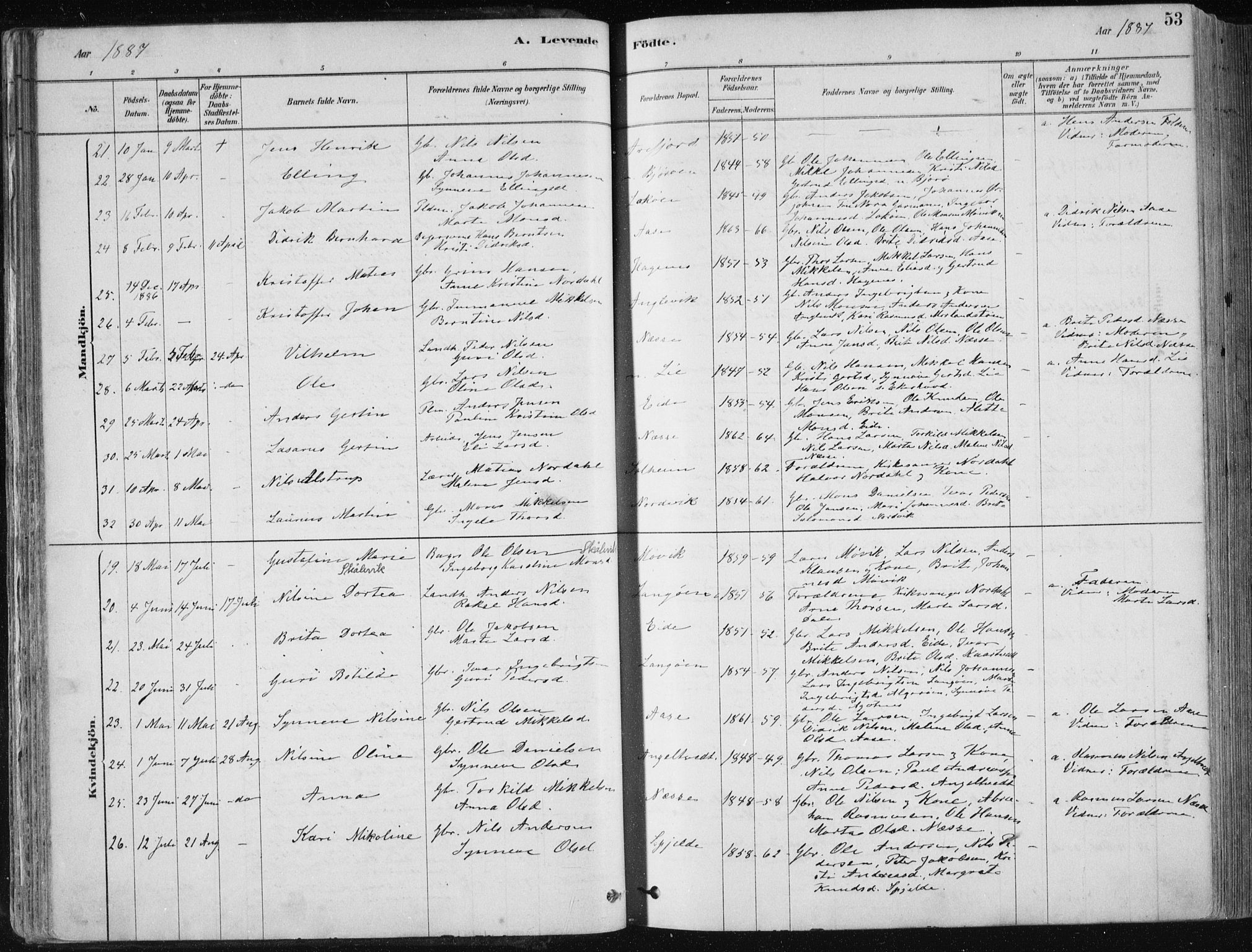 Fjell sokneprestembete, SAB/A-75301/H/Haa: Parish register (official) no. A  8, 1878-1898, p. 53