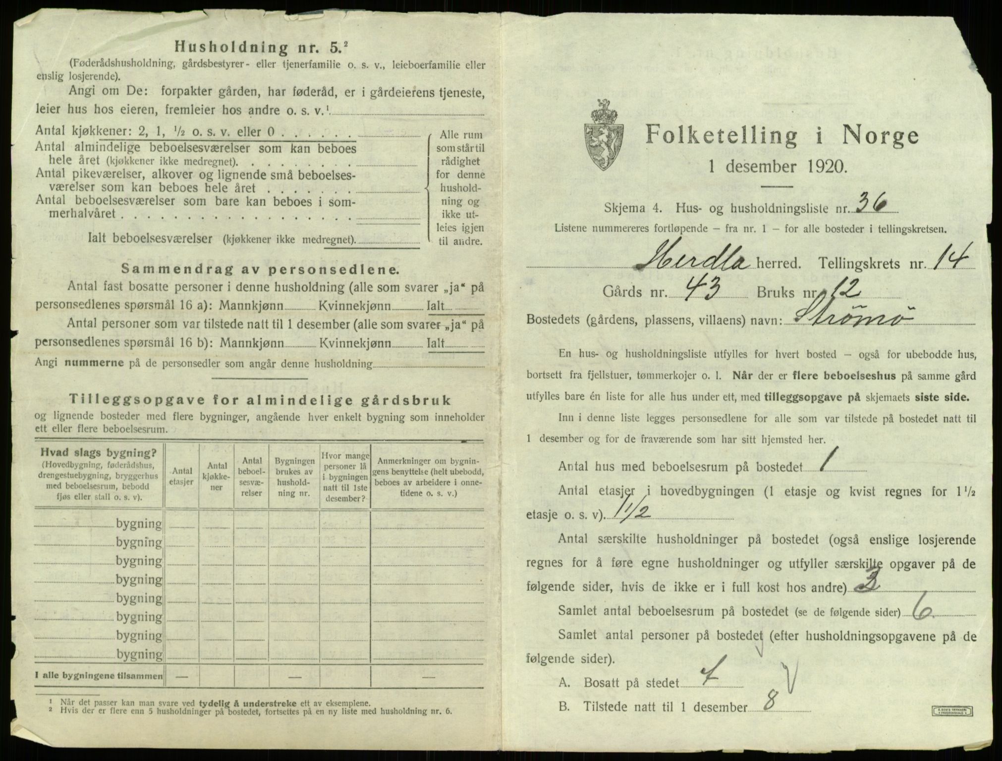 SAB, 1920 census for Herdla, 1920, p. 1353