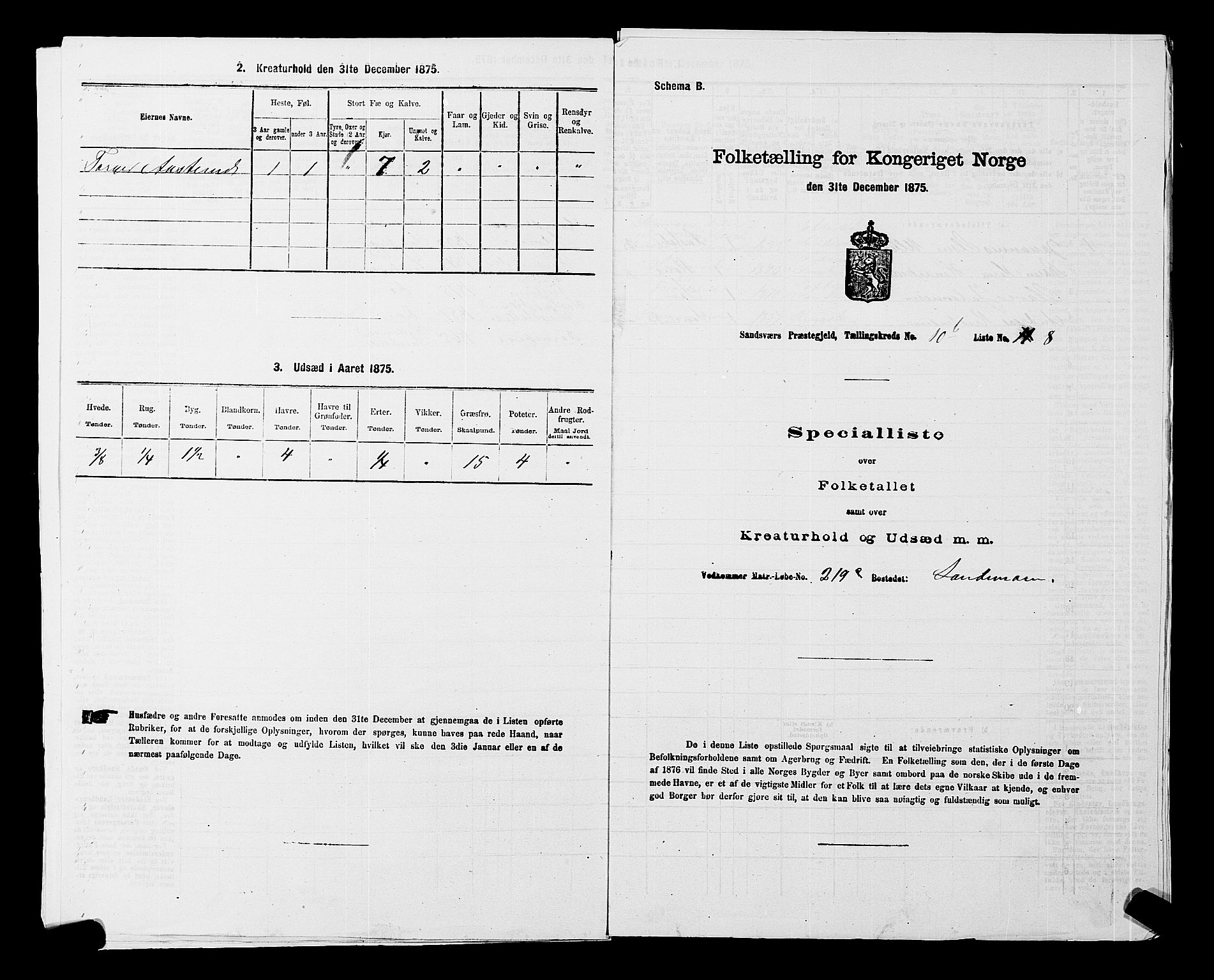 SAKO, 1875 census for 0629P Sandsvær, 1875, p. 1714