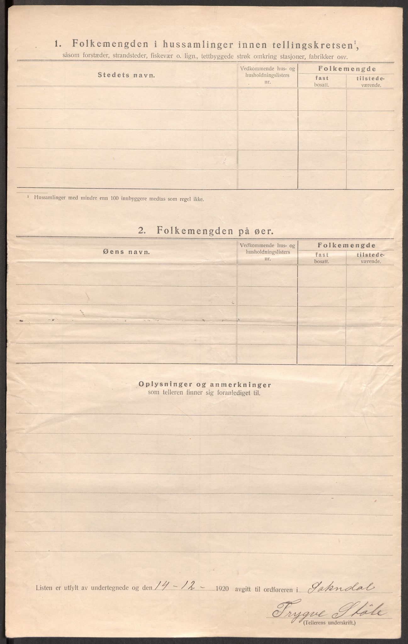 SAST, 1920 census for Sokndal, 1920, p. 26