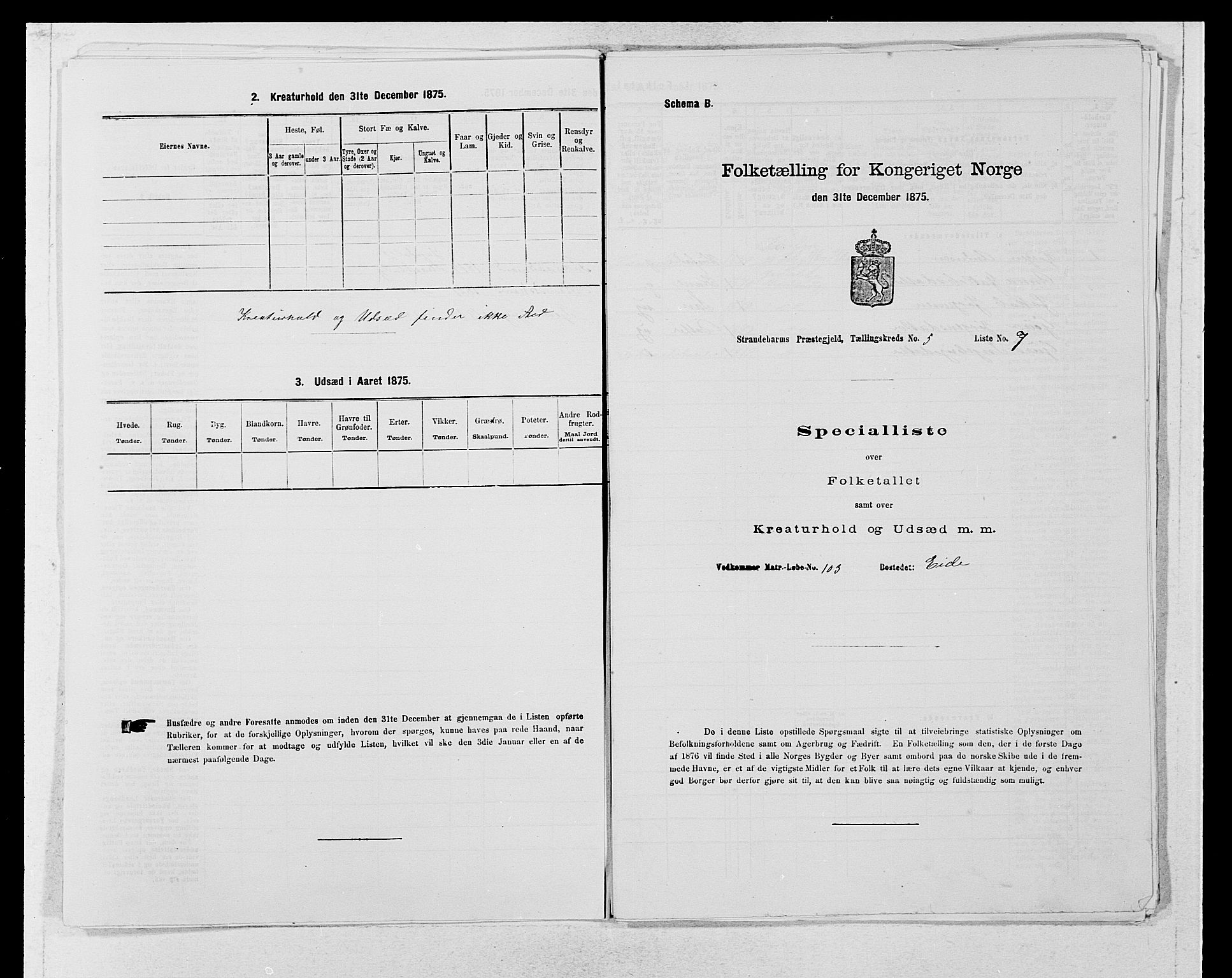 SAB, 1875 census for 1226P Strandebarm, 1875, p. 764