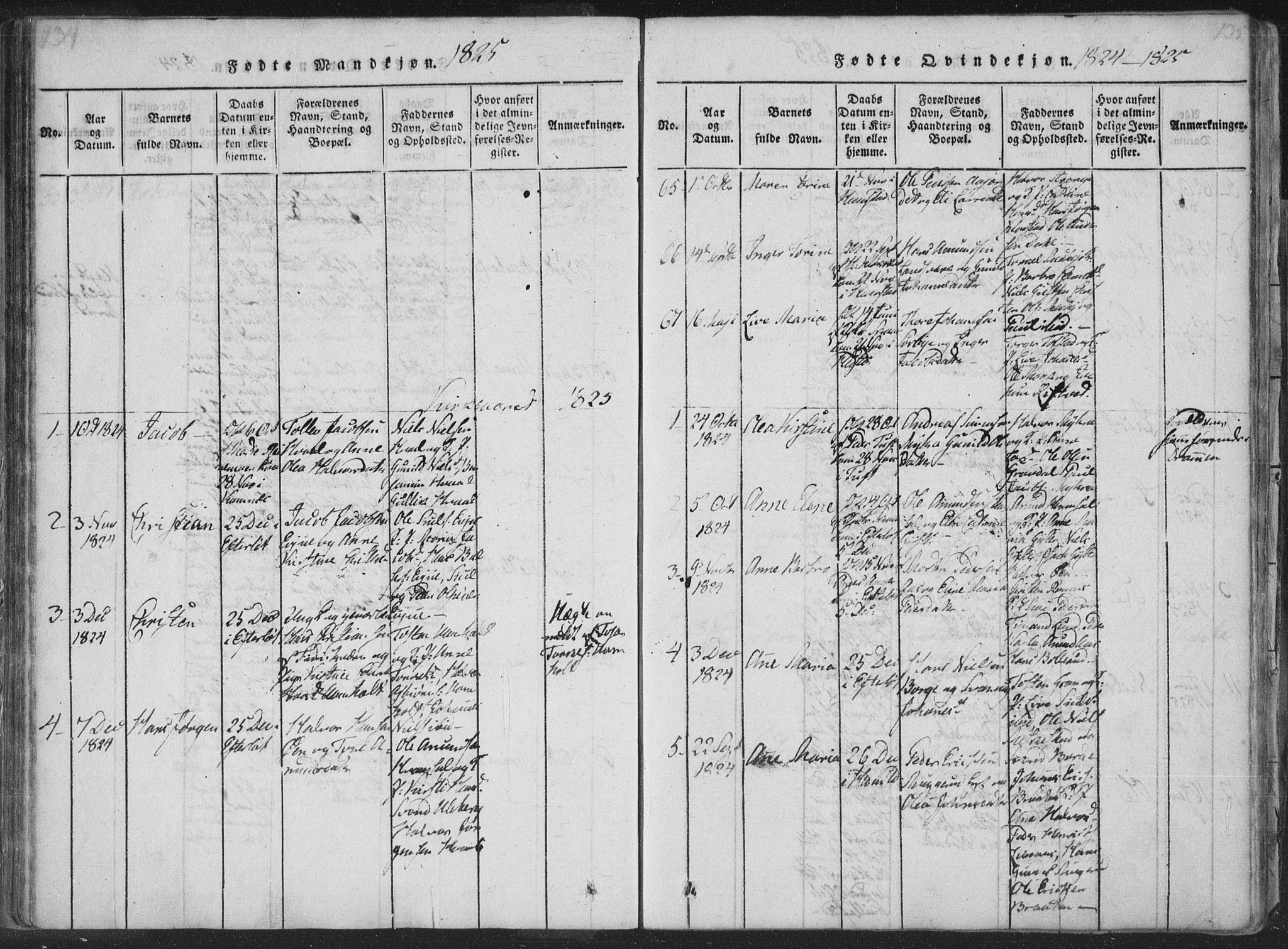 Sandsvær kirkebøker, SAKO/A-244/F/Fa/L0004: Parish register (official) no. I 4, 1817-1839, p. 134-135