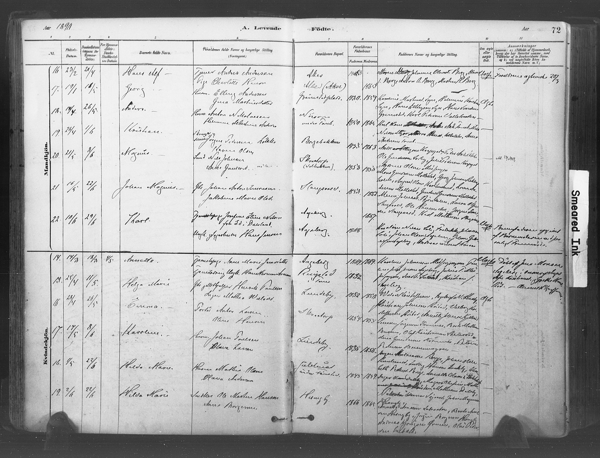 Råde prestekontor kirkebøker, AV/SAO-A-2009/F/Fa/L0007: Parish register (official) no. 7, 1878-1902, p. 72