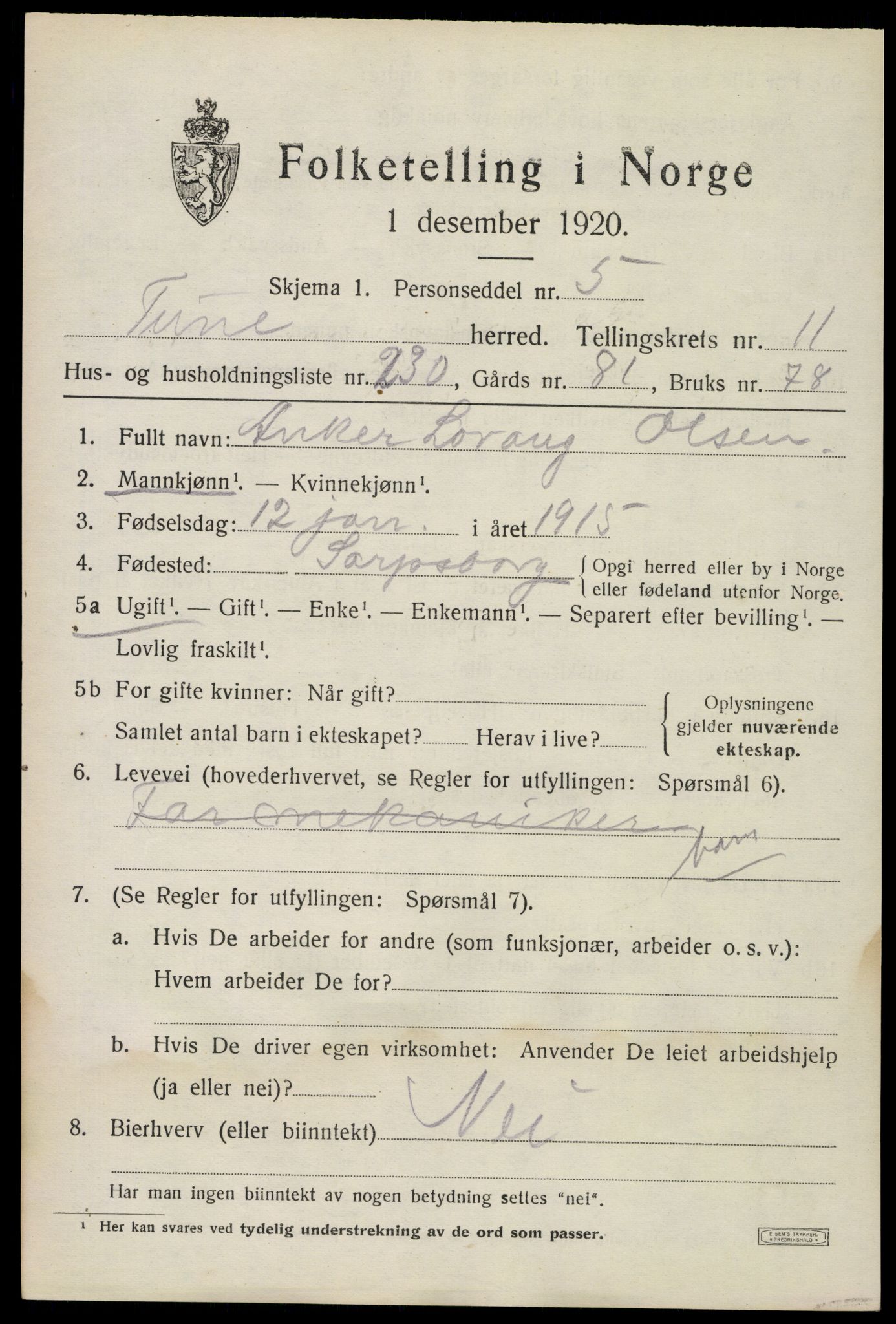 SAO, 1920 census for Tune, 1920, p. 16896