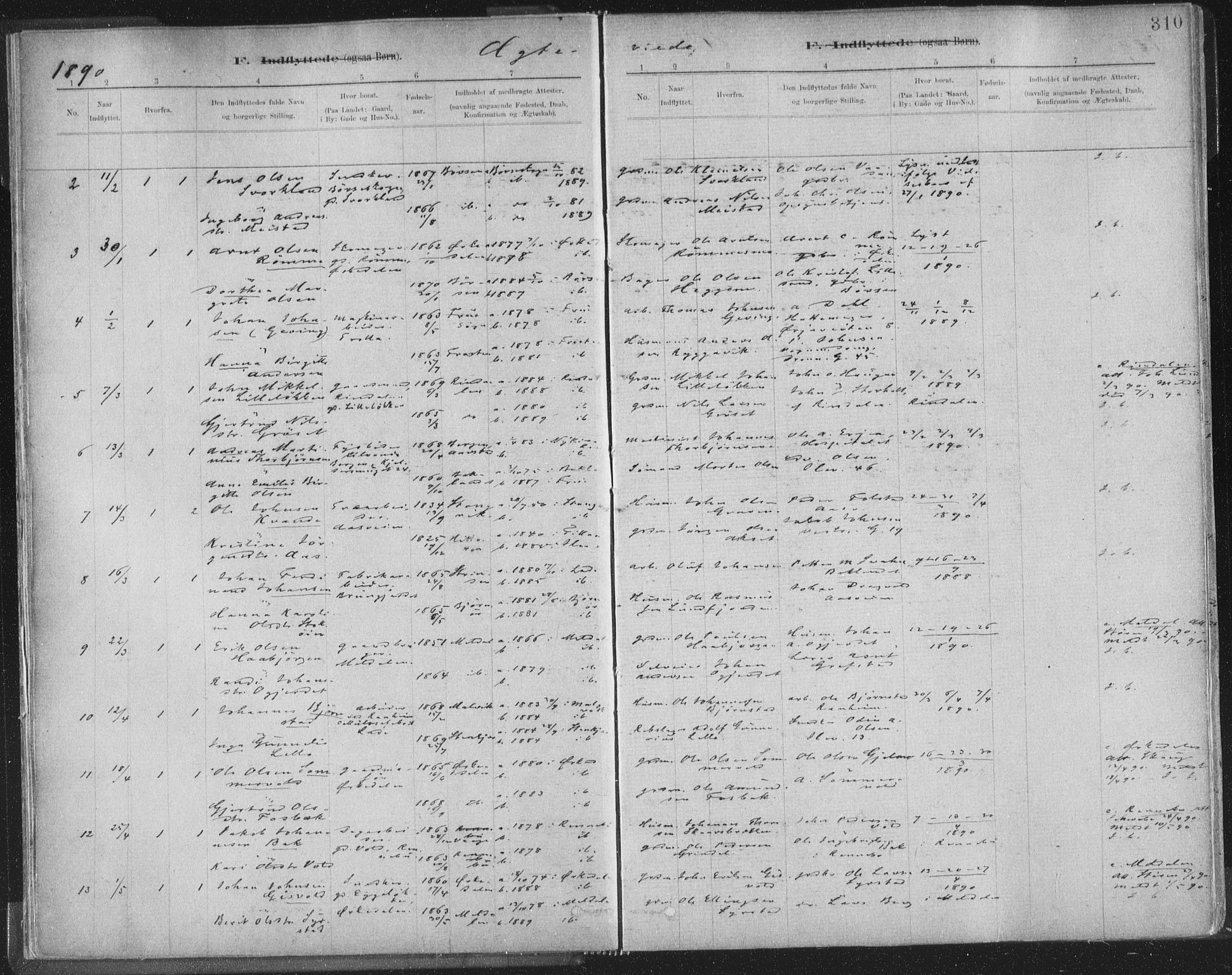 Ministerialprotokoller, klokkerbøker og fødselsregistre - Sør-Trøndelag, SAT/A-1456/603/L0163: Parish register (official) no. 603A02, 1879-1895, p. 310