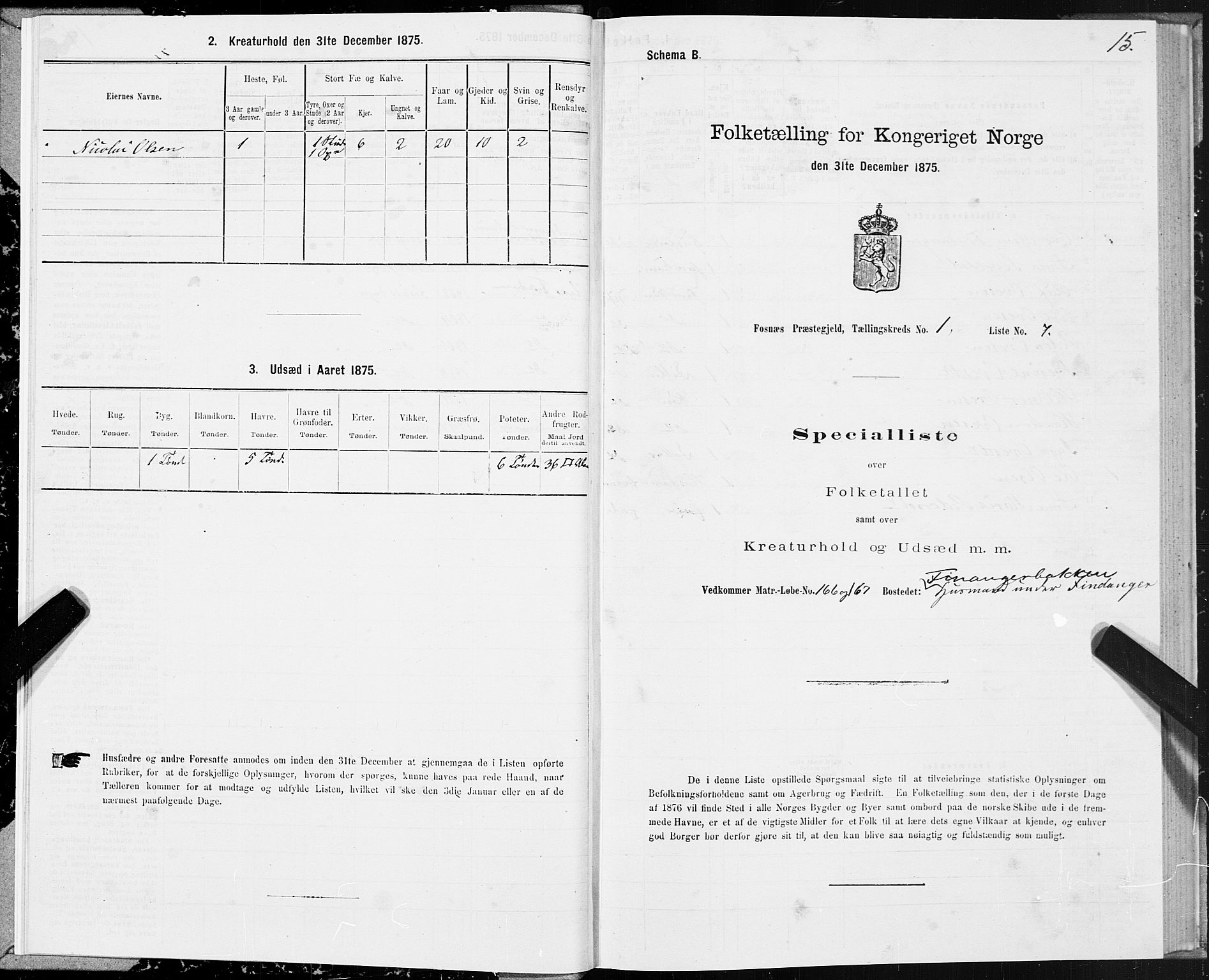 SAT, 1875 census for 1748P Fosnes, 1875, p. 1015