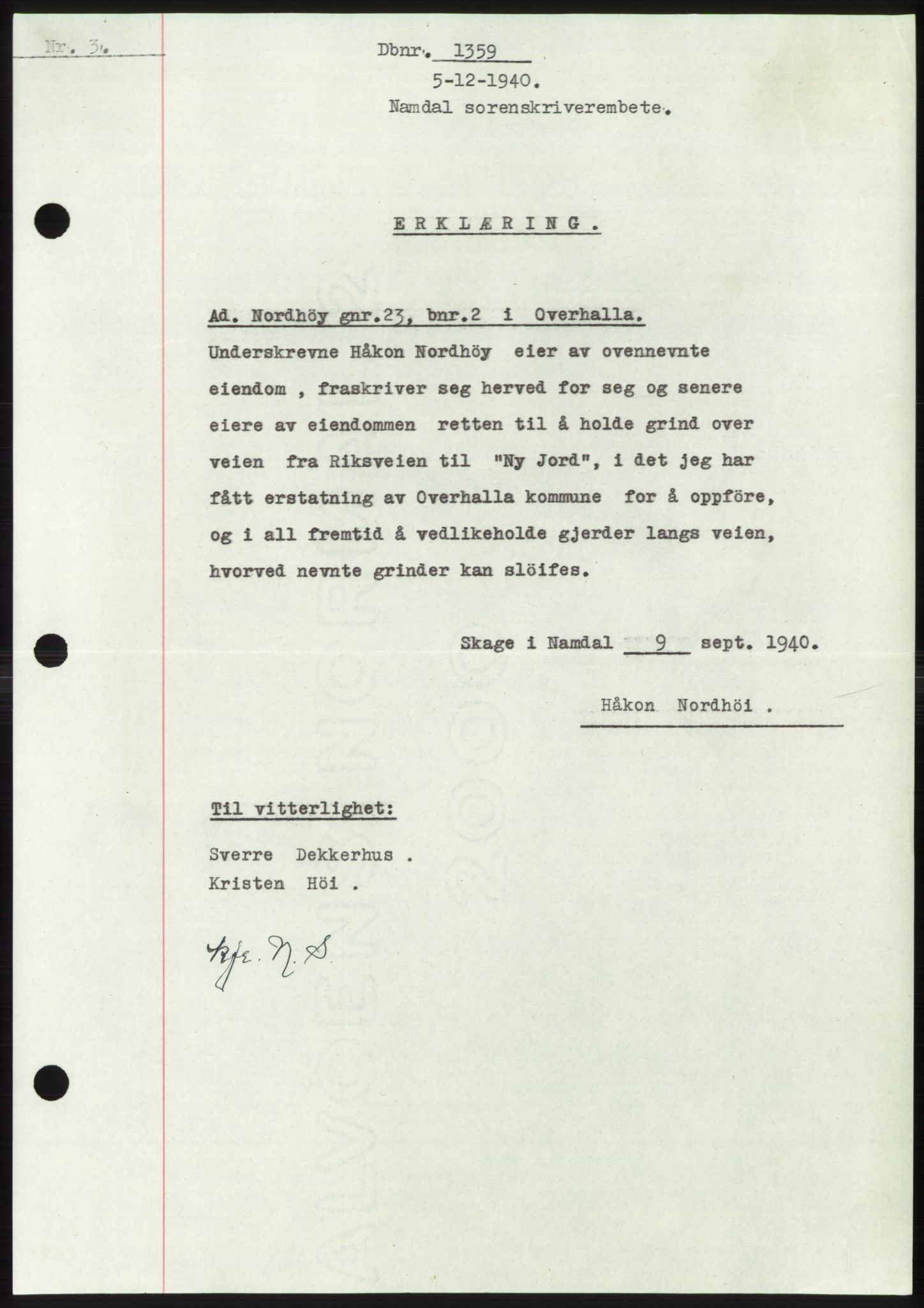 Namdal sorenskriveri, SAT/A-4133/1/2/2C: Mortgage book no. -, 1940-1941, Deed date: 05.12.1940
