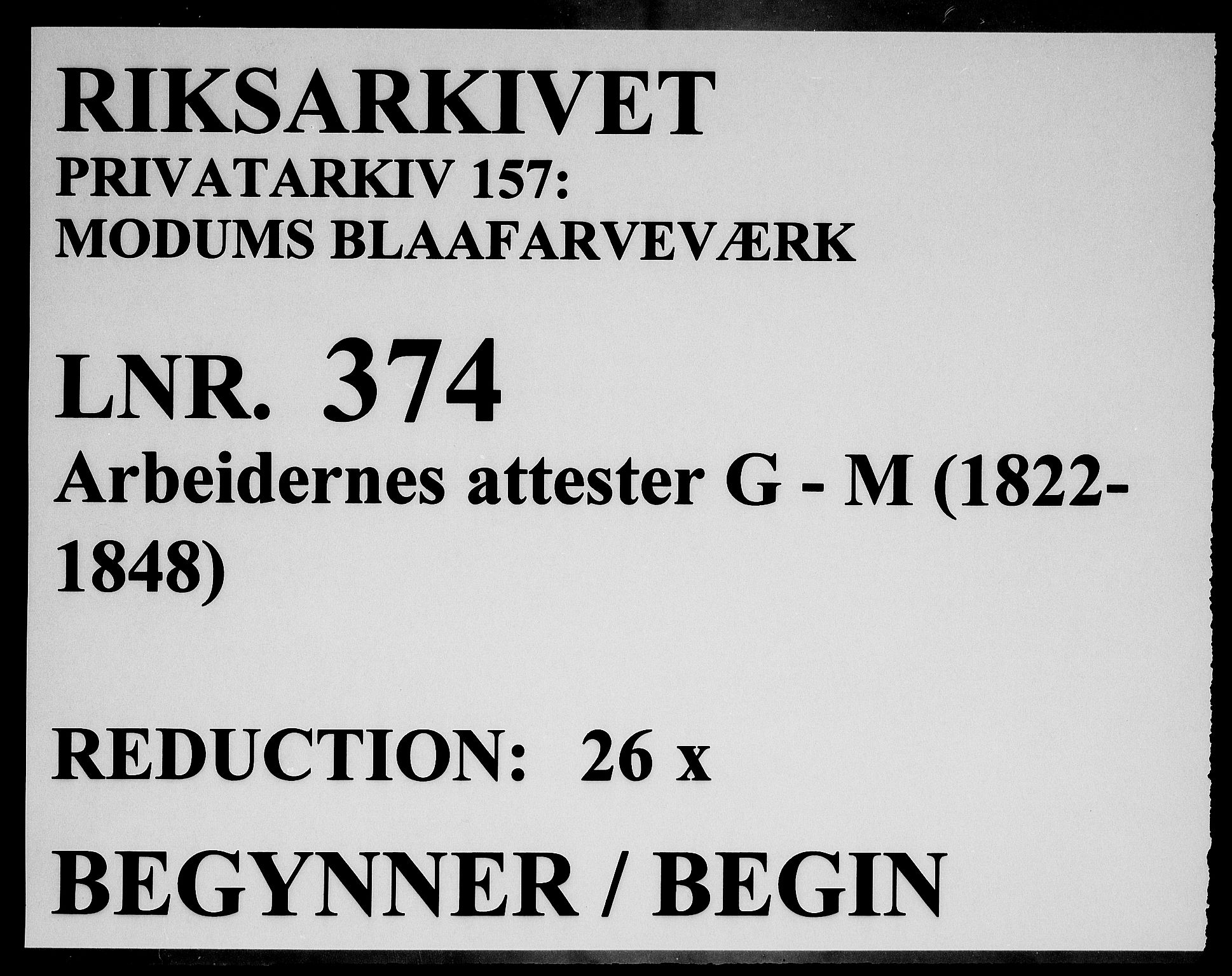Modums Blaafarveværk, RA/PA-0157/G/Gg/L0374/0001: -- / Arbeidernes attester G-M, 1822-1848, p. 1