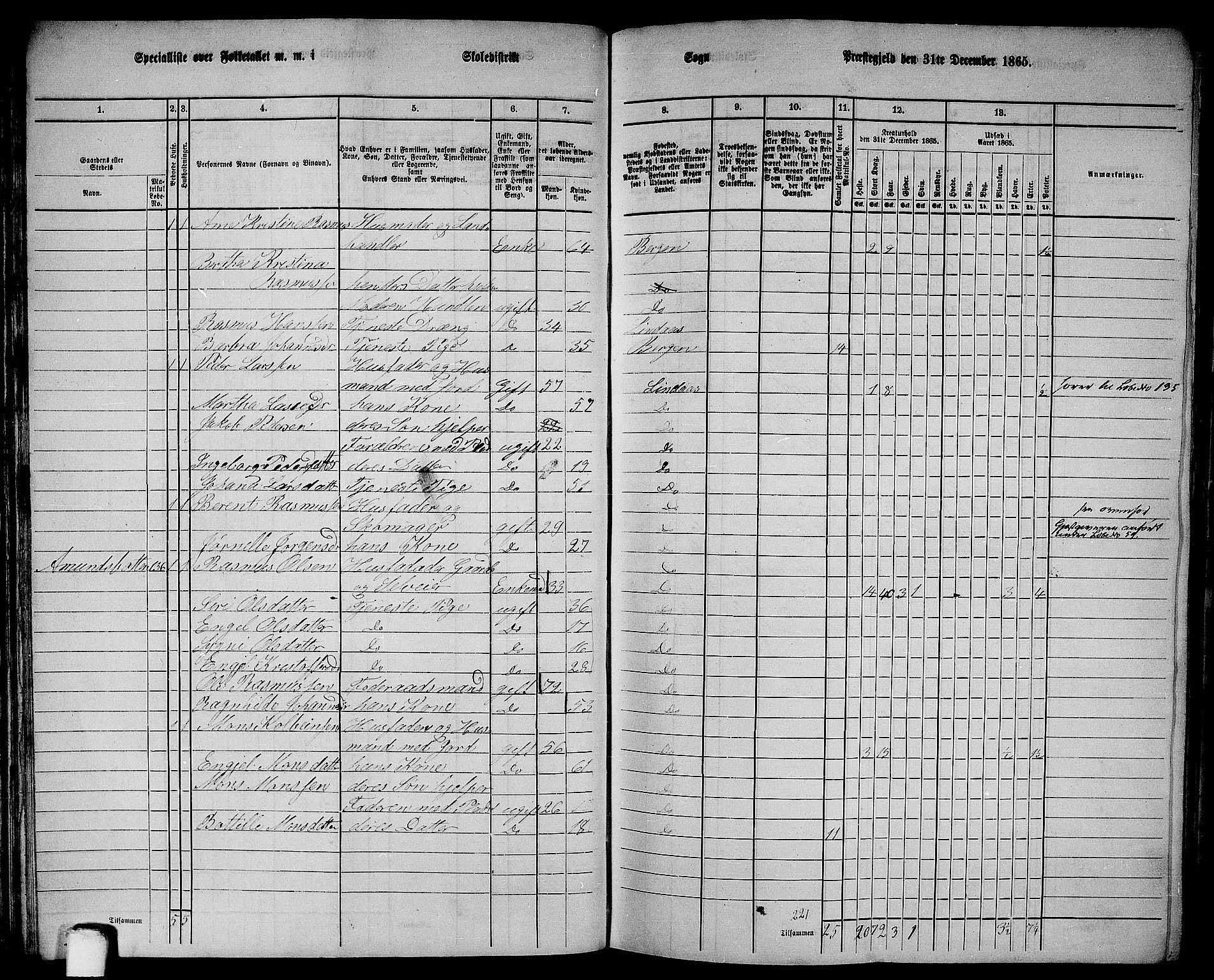 RA, 1865 census for Lindås, 1865, p. 78