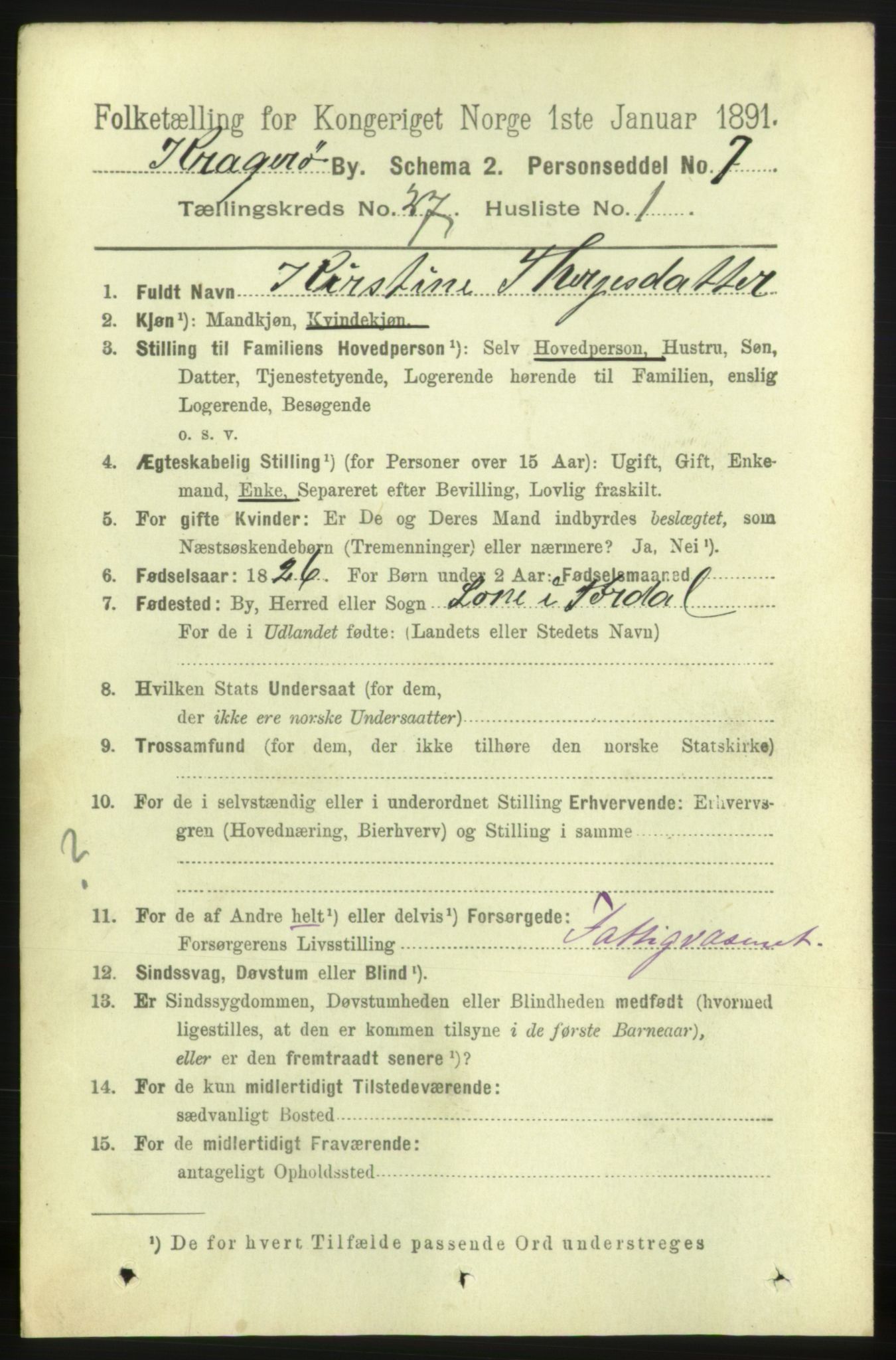 RA, 1891 census for 0801 Kragerø, 1891, p. 5296