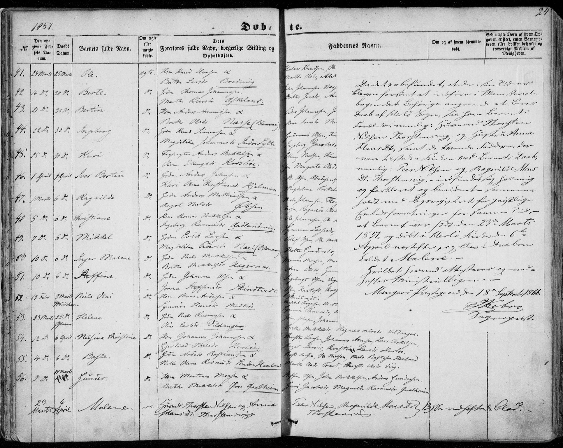 Manger sokneprestembete, AV/SAB-A-76801/H/Haa: Parish register (official) no. A 6, 1849-1859, p. 24