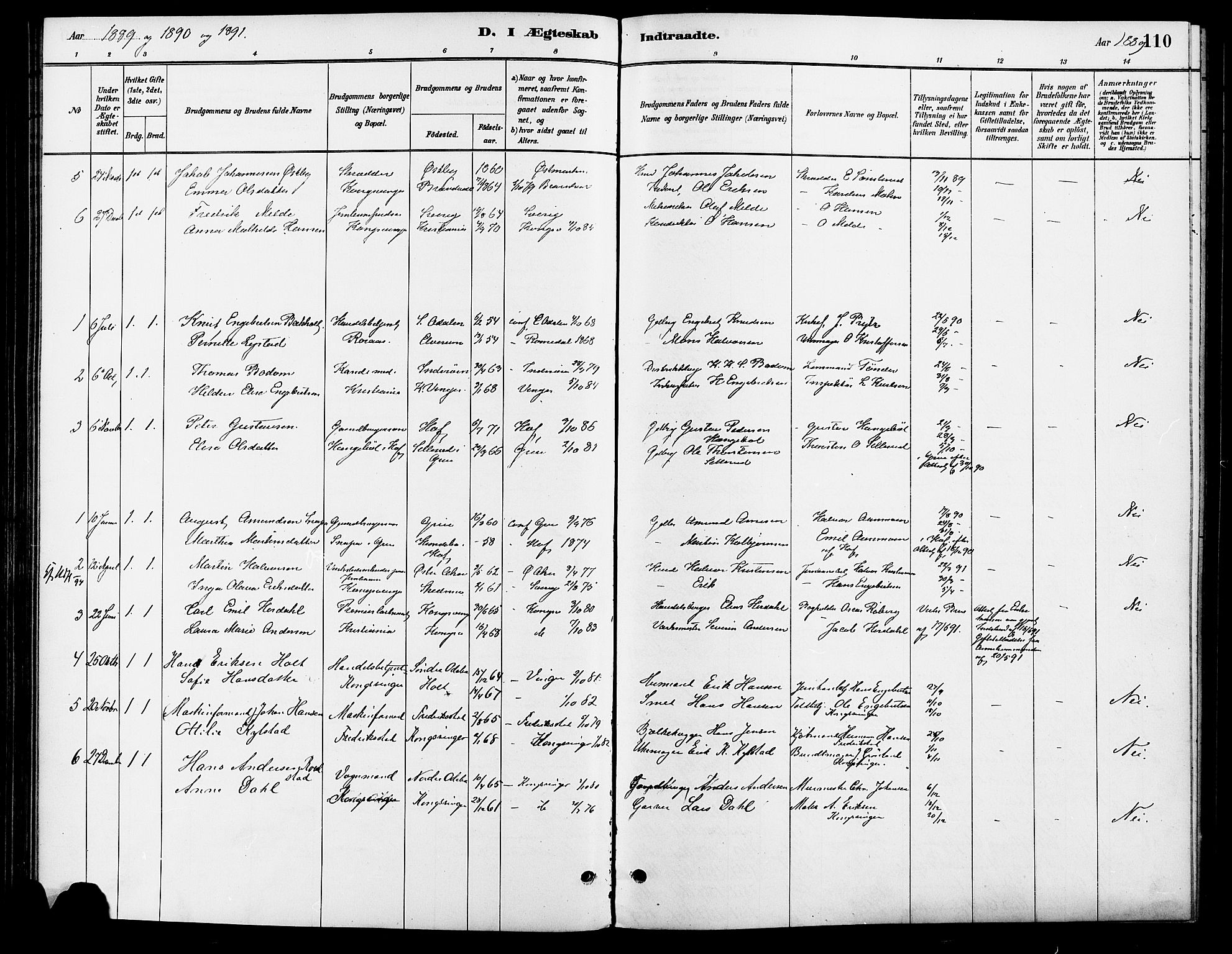 Vinger prestekontor, SAH/PREST-024/H/Ha/Haa/L0013: Parish register (official) no. 13, 1881-1897, p. 110